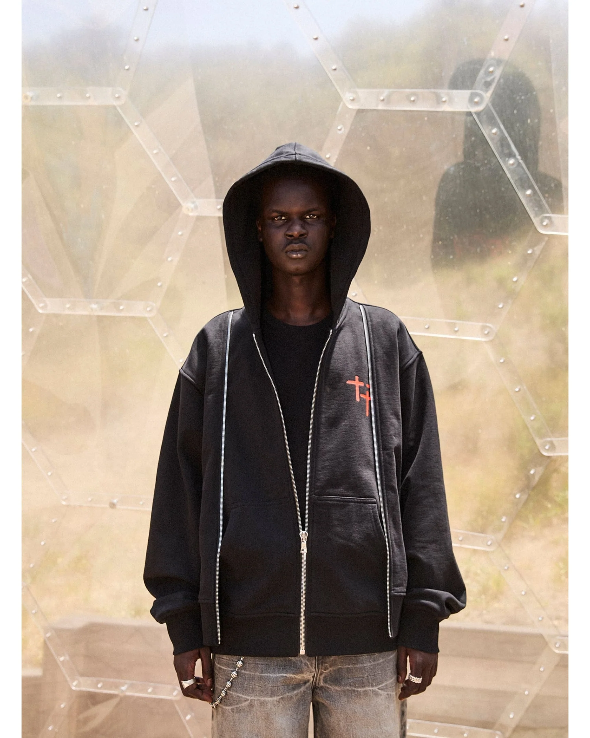 REN LAYERED ZIP UP HOODIE | BLACK PLANETARY RTA - Image 5