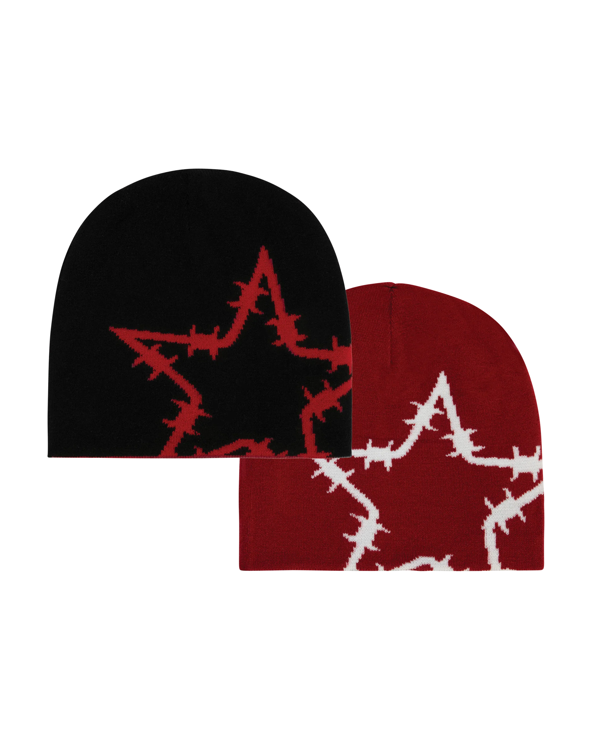 REVERSIBLE JACQUARD KNIT BEANIE - BLACK/RED