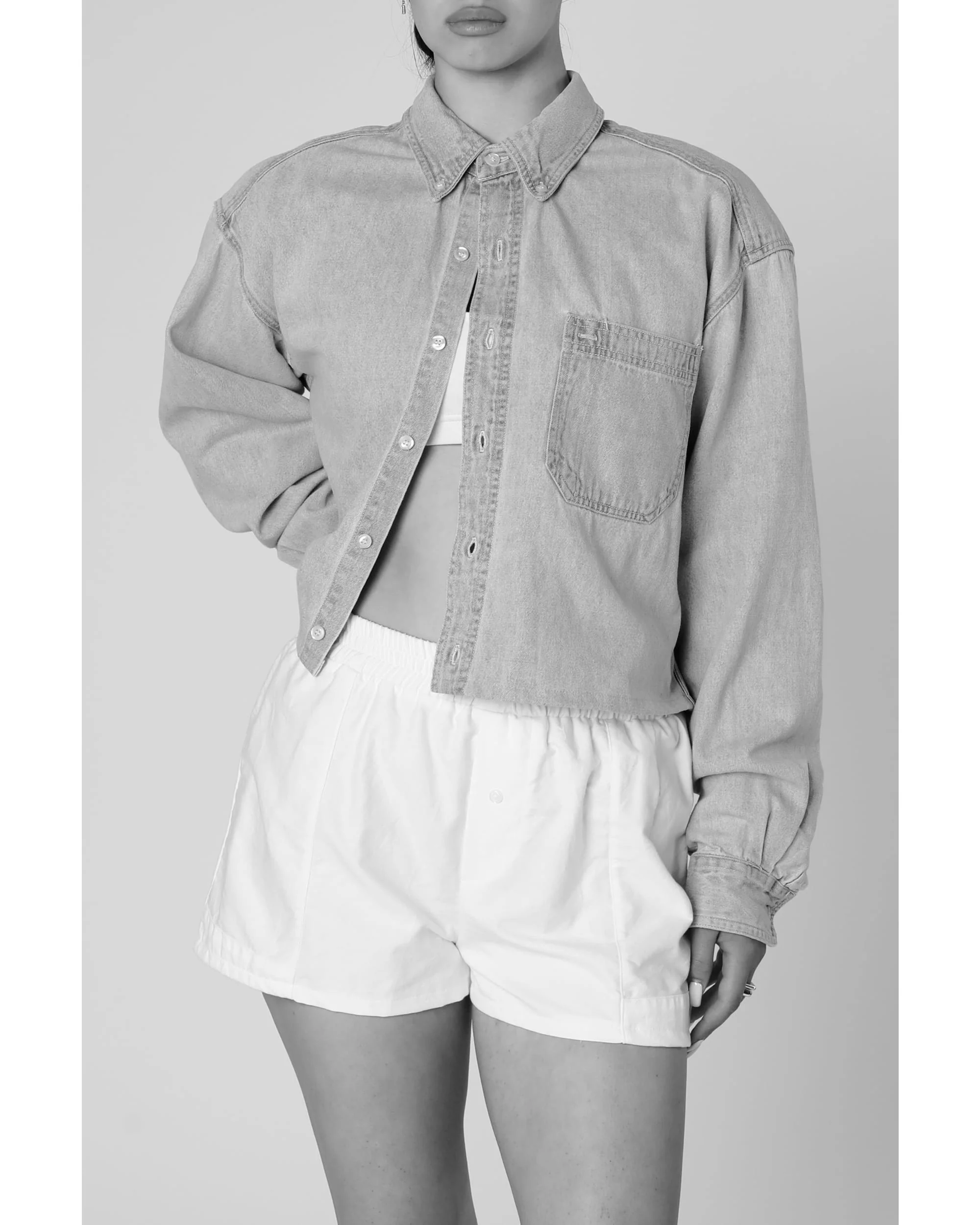 Rework Chambray Waist Crop - M - Image 3