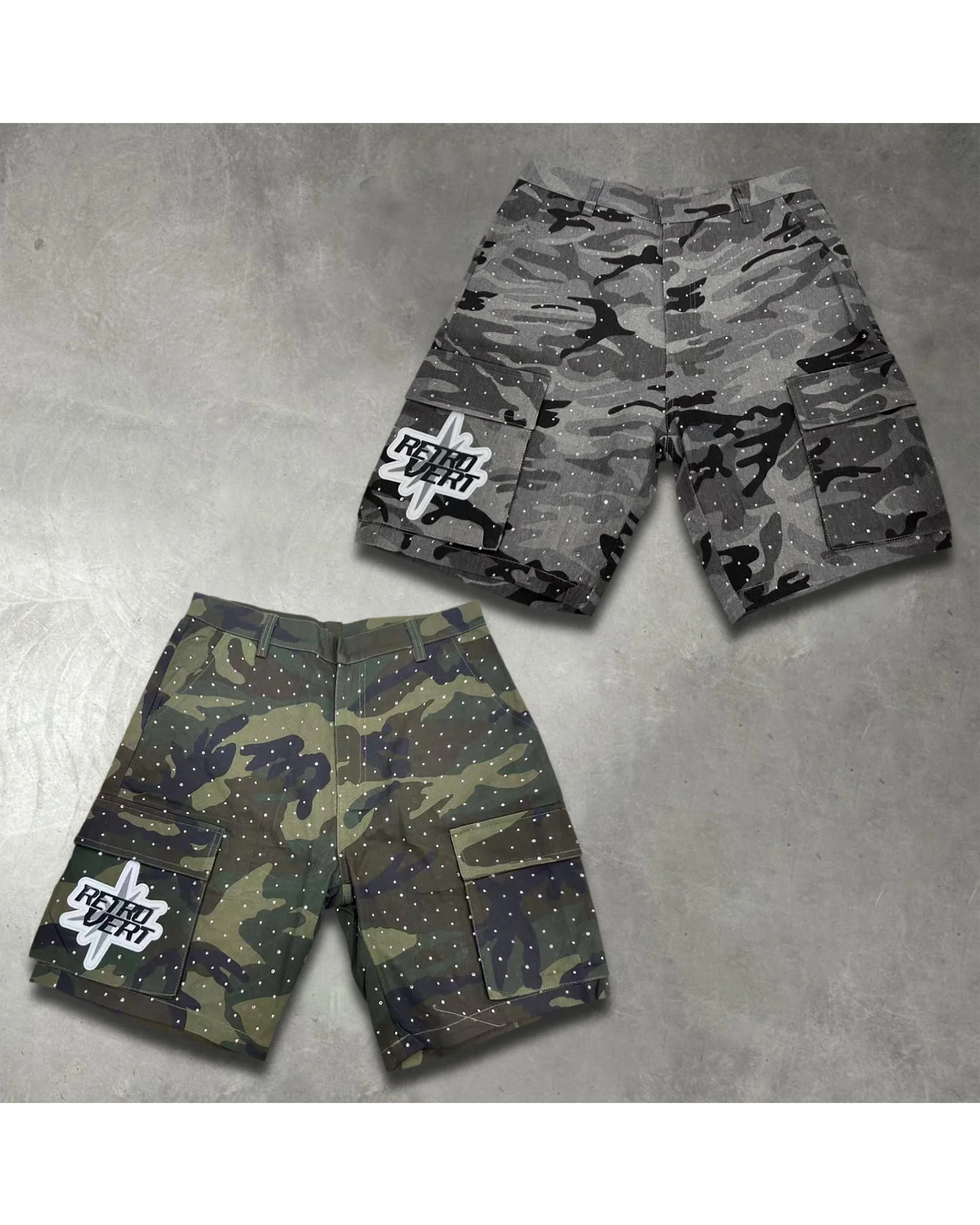 Rhinestone Camo Shorts - Green - Image 2