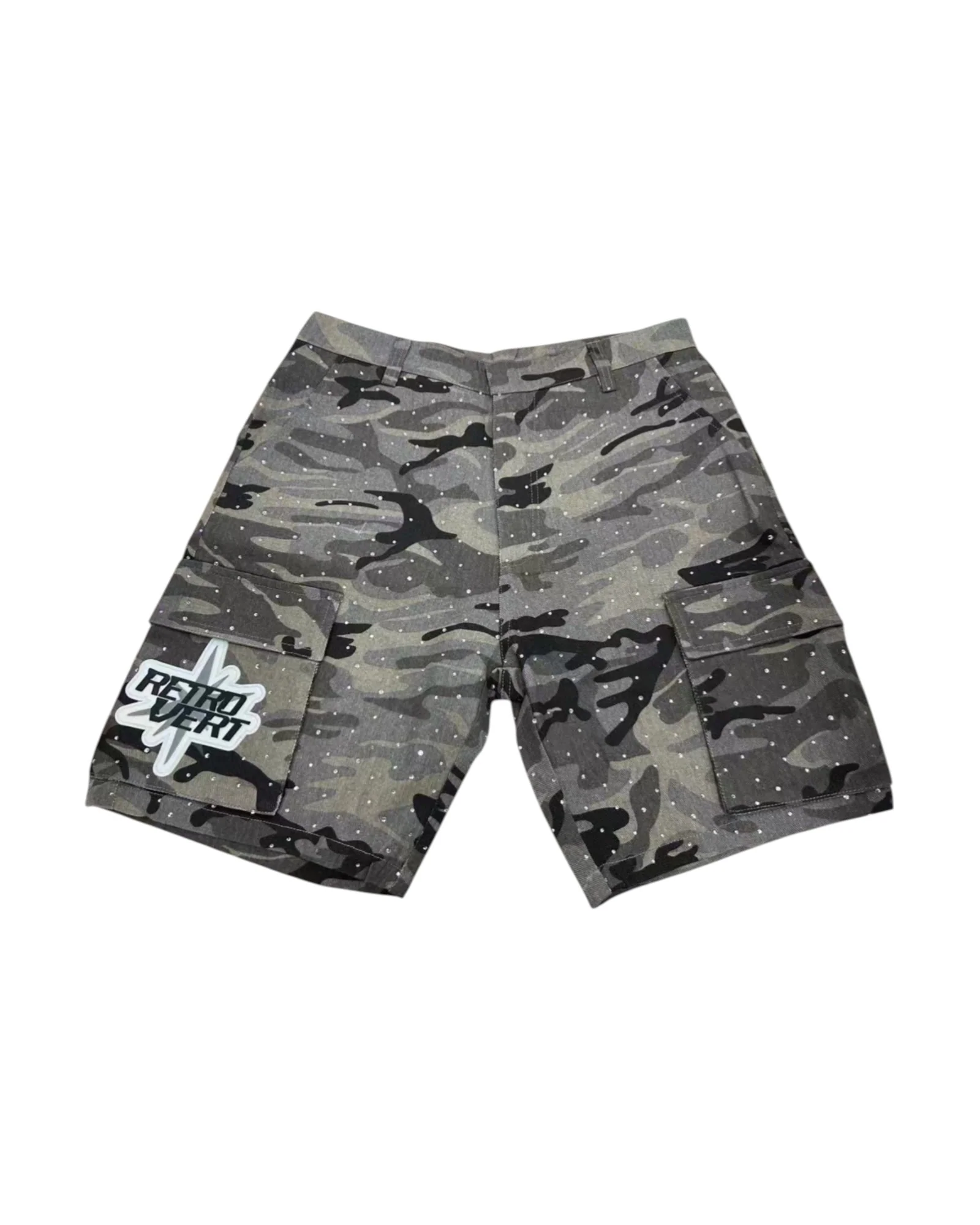 Rhinestone Camo Shorts - Grey