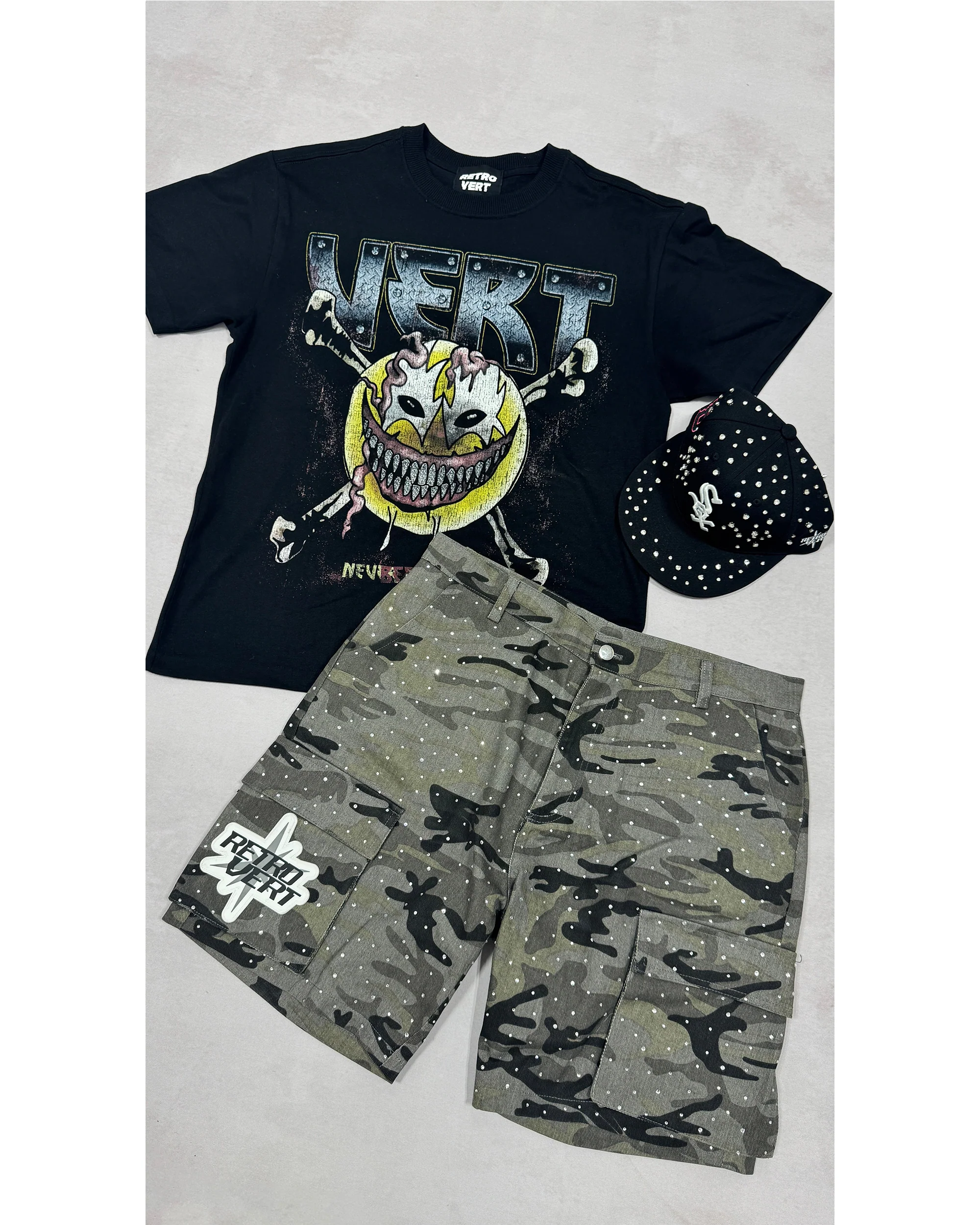Rhinestone Camo Shorts - Grey - Image 3
