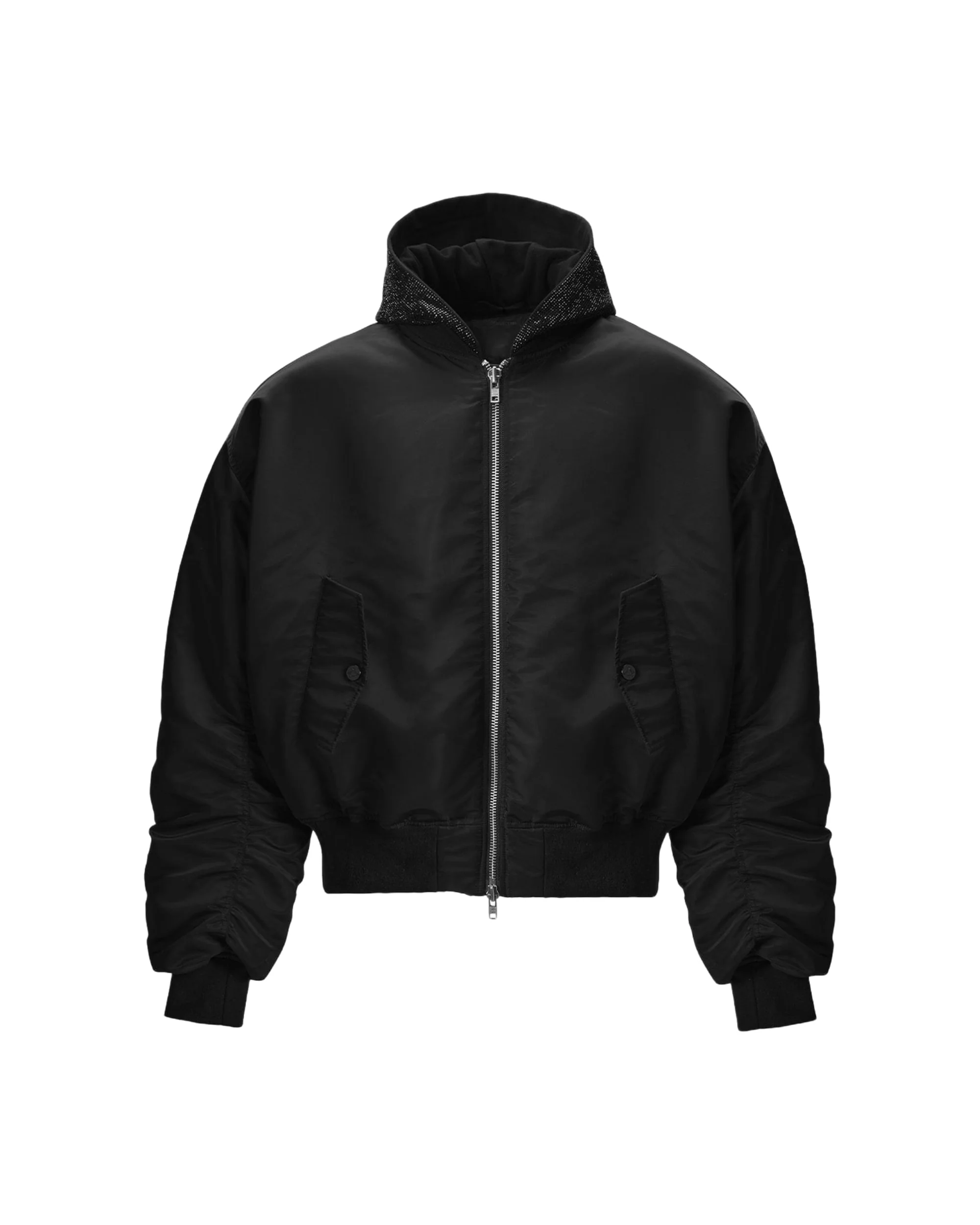RHINESTONE HOODED BOMBER JACKET