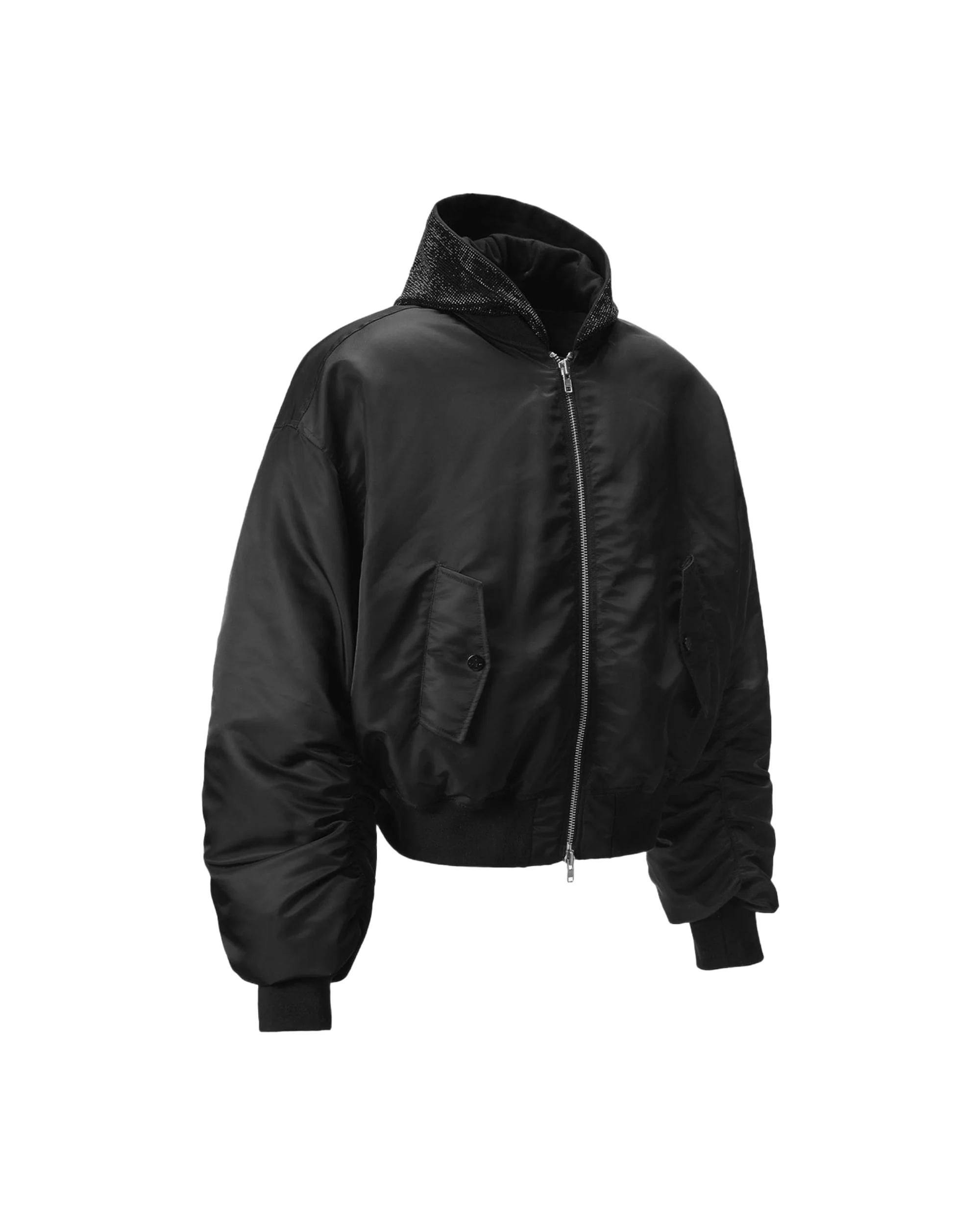 RHINESTONE HOODED BOMBER JACKET - Image 2