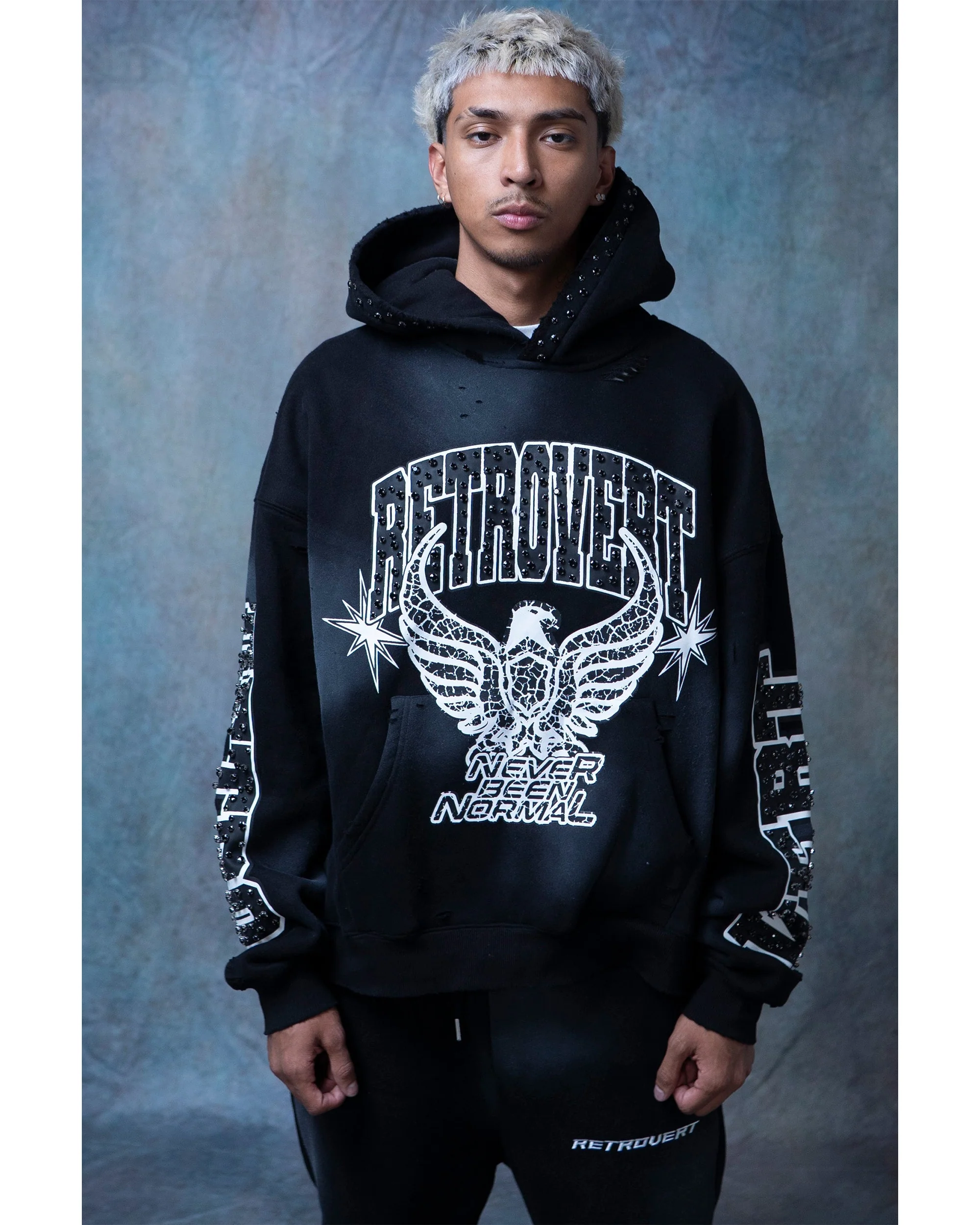RHINESTONE STAR EAGLE HOODIE BLACK - Image 2