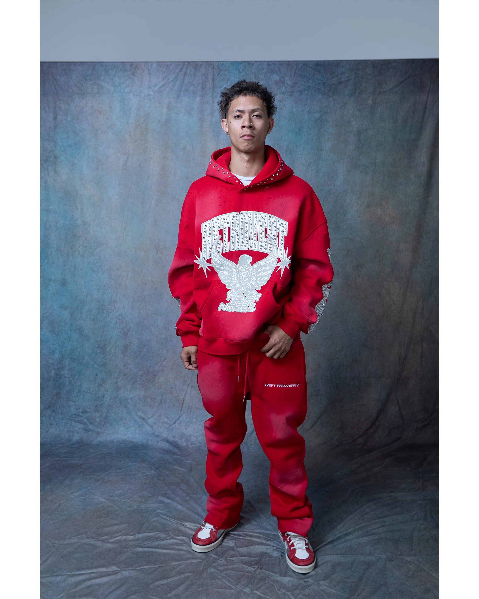 RHINESTONE STAR EAGLE HOODIE RED - Image 2