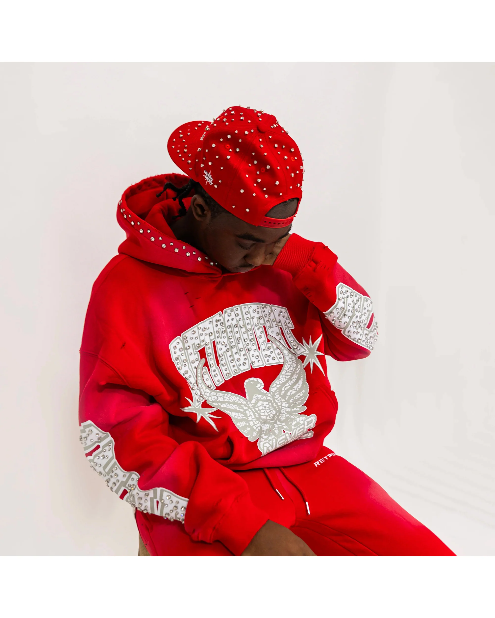 RHINESTONE STAR EAGLE HOODIE RED - Image 7