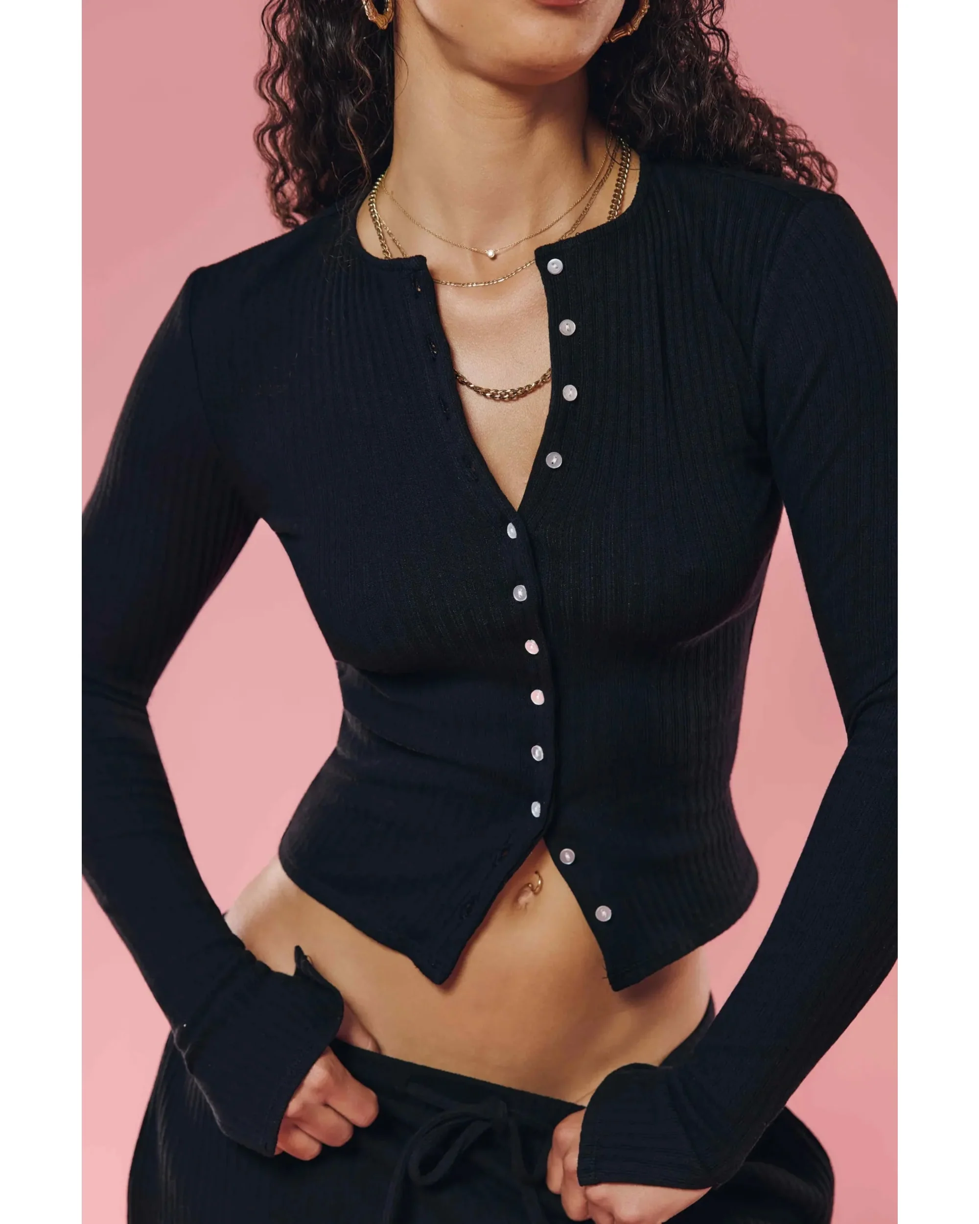 Rib Knit Cardigan Black - Image 5