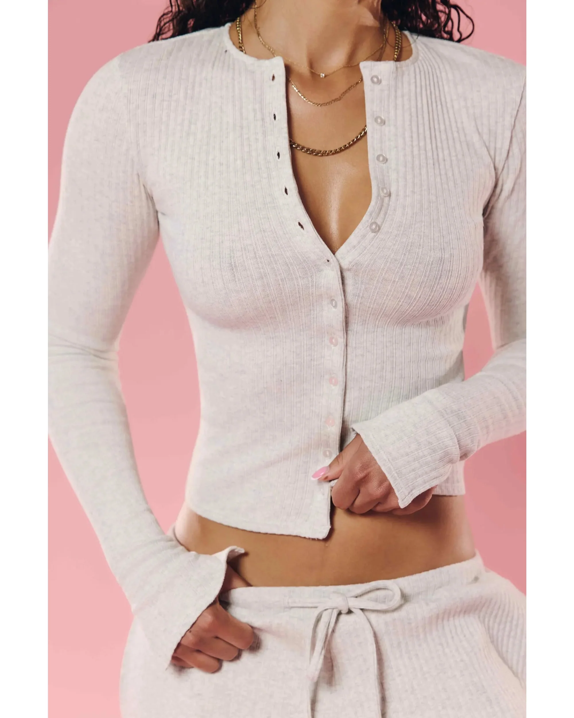 Rib Knit Cardigan Grey Marle - Image 3