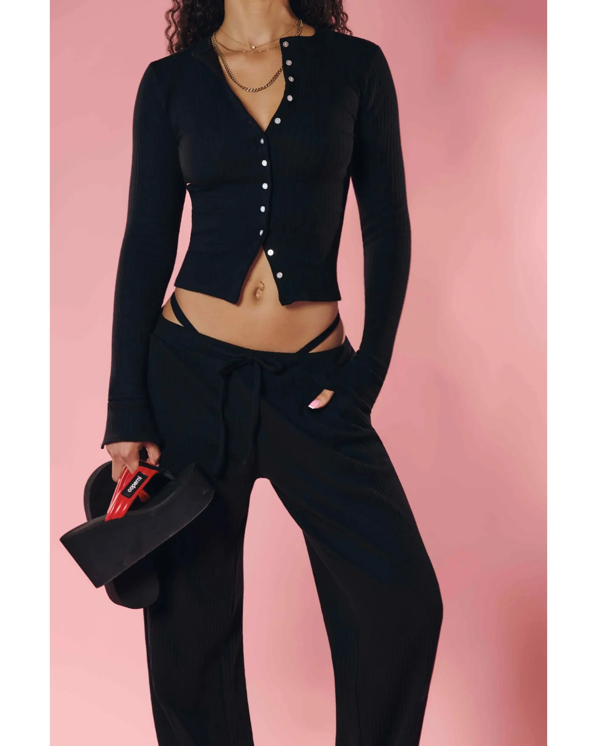Rib Knit Pant Black - Image 3