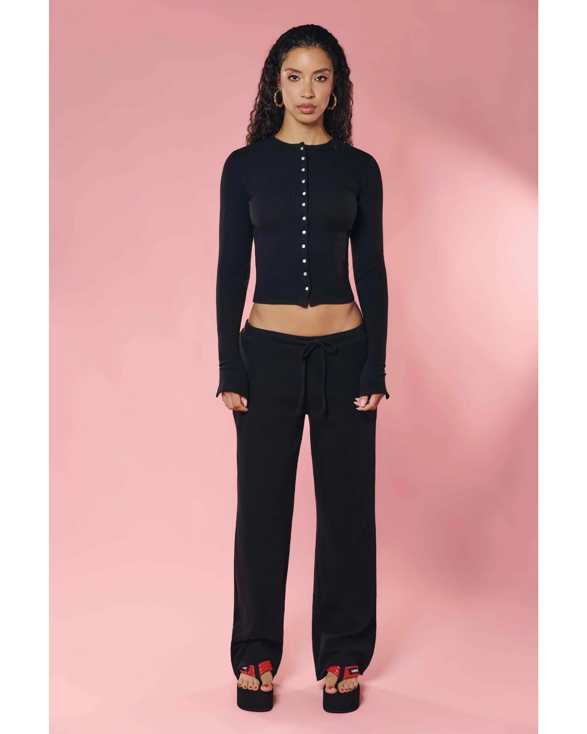 Rib Knit Pant Black - Image 4