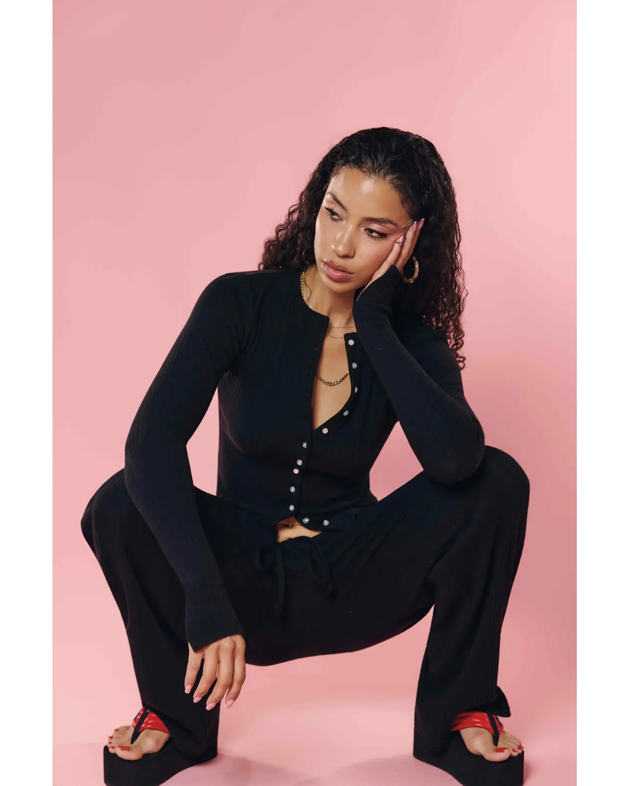 Rib Knit Pant Black - Image 7
