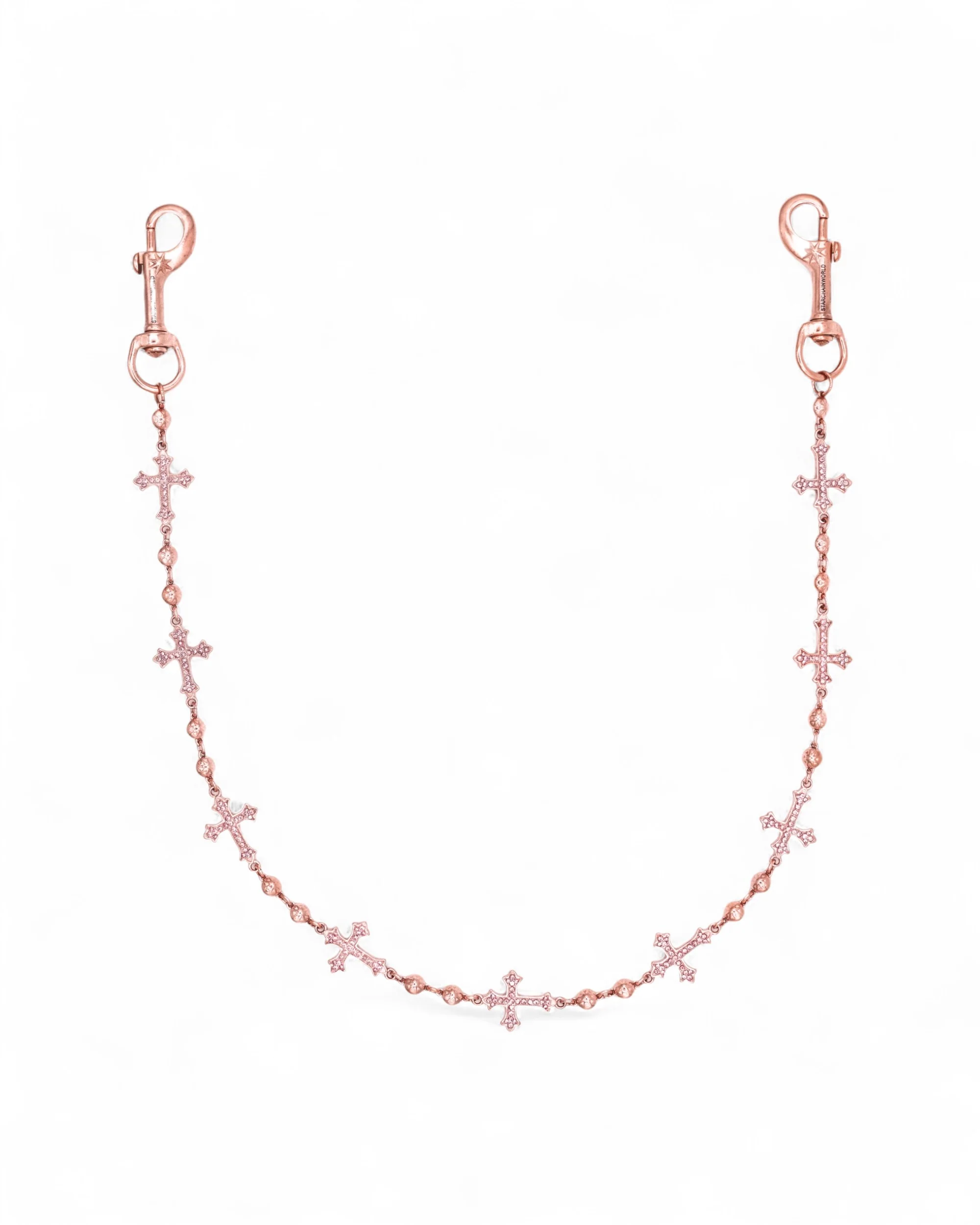 Rose Gold Crosses Wallet Chain - Pink Stones