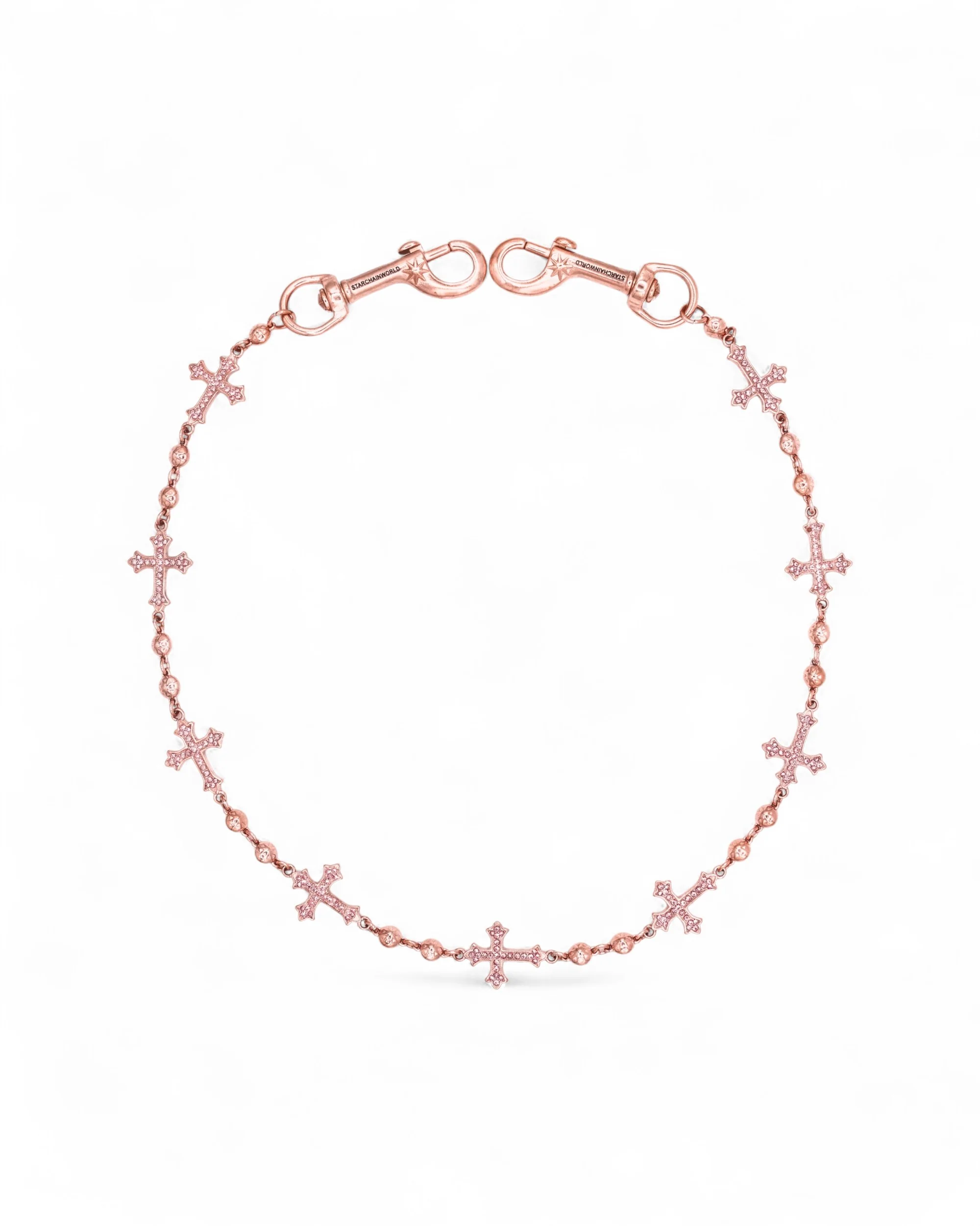 Rose Gold Crosses Wallet Chain - Pink Stones - Image 2