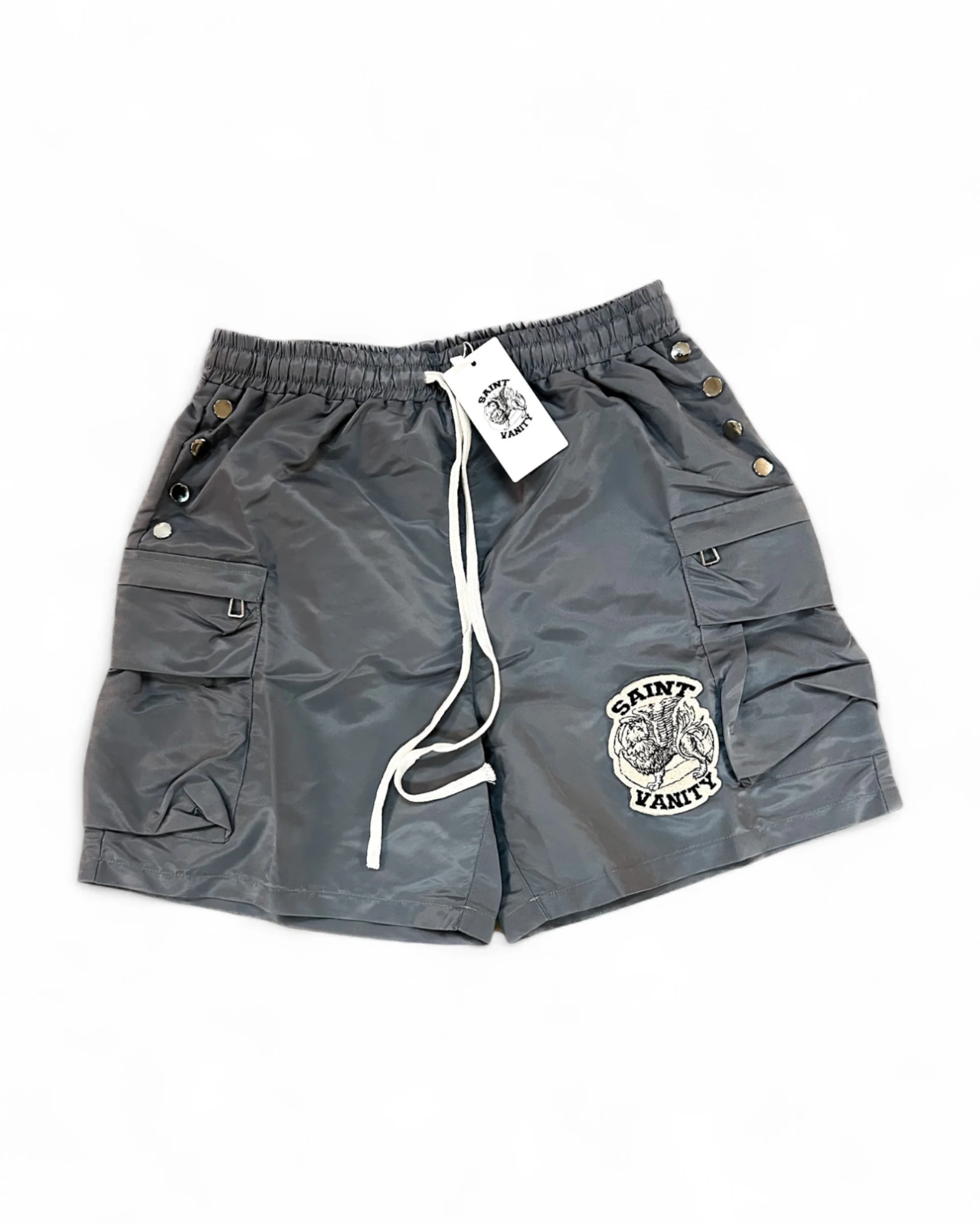 SAINT VANITY™ CARGO NYLON SHORTS – GREY +