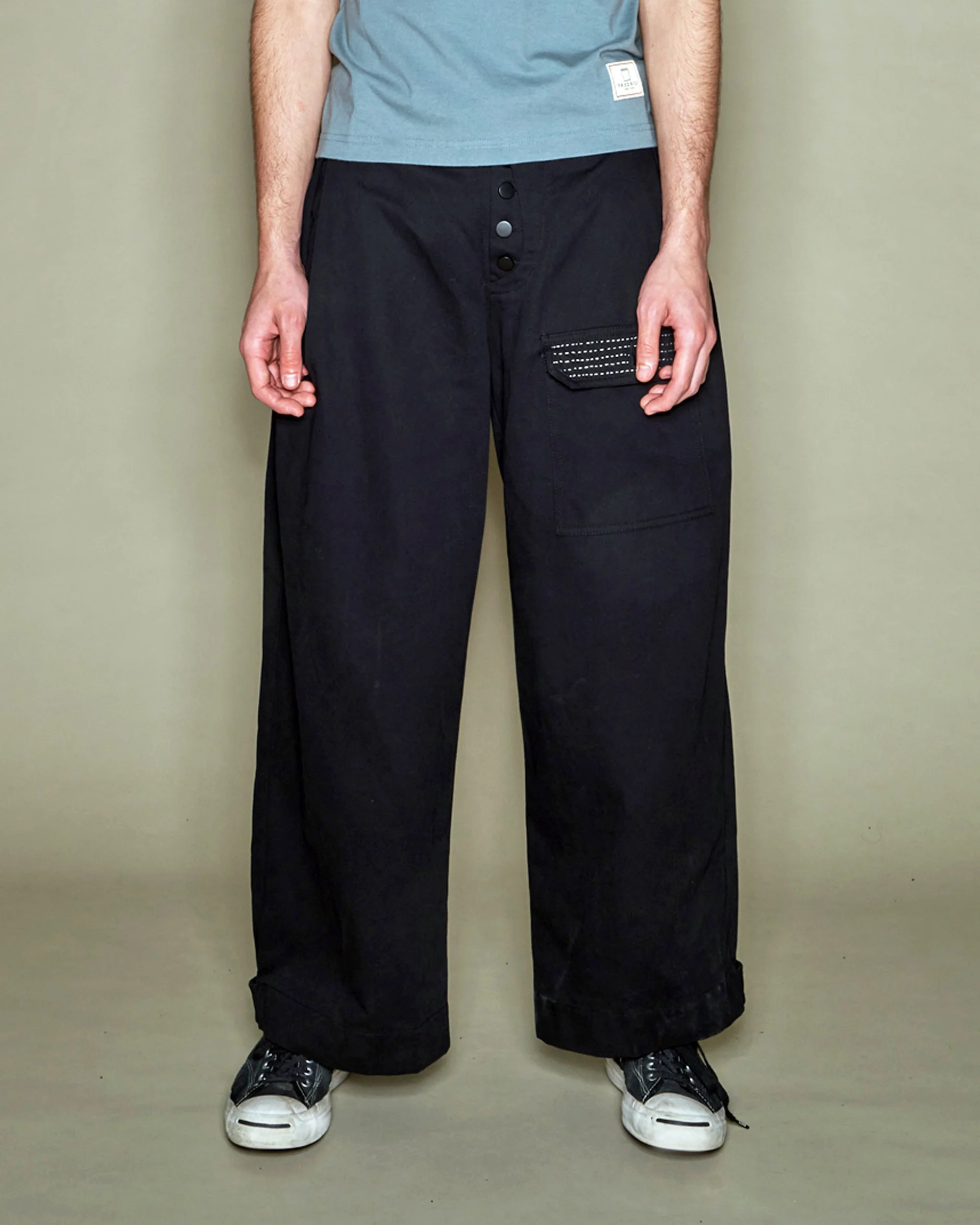 Sashiko Wide Leg Pants - Black - Image 8