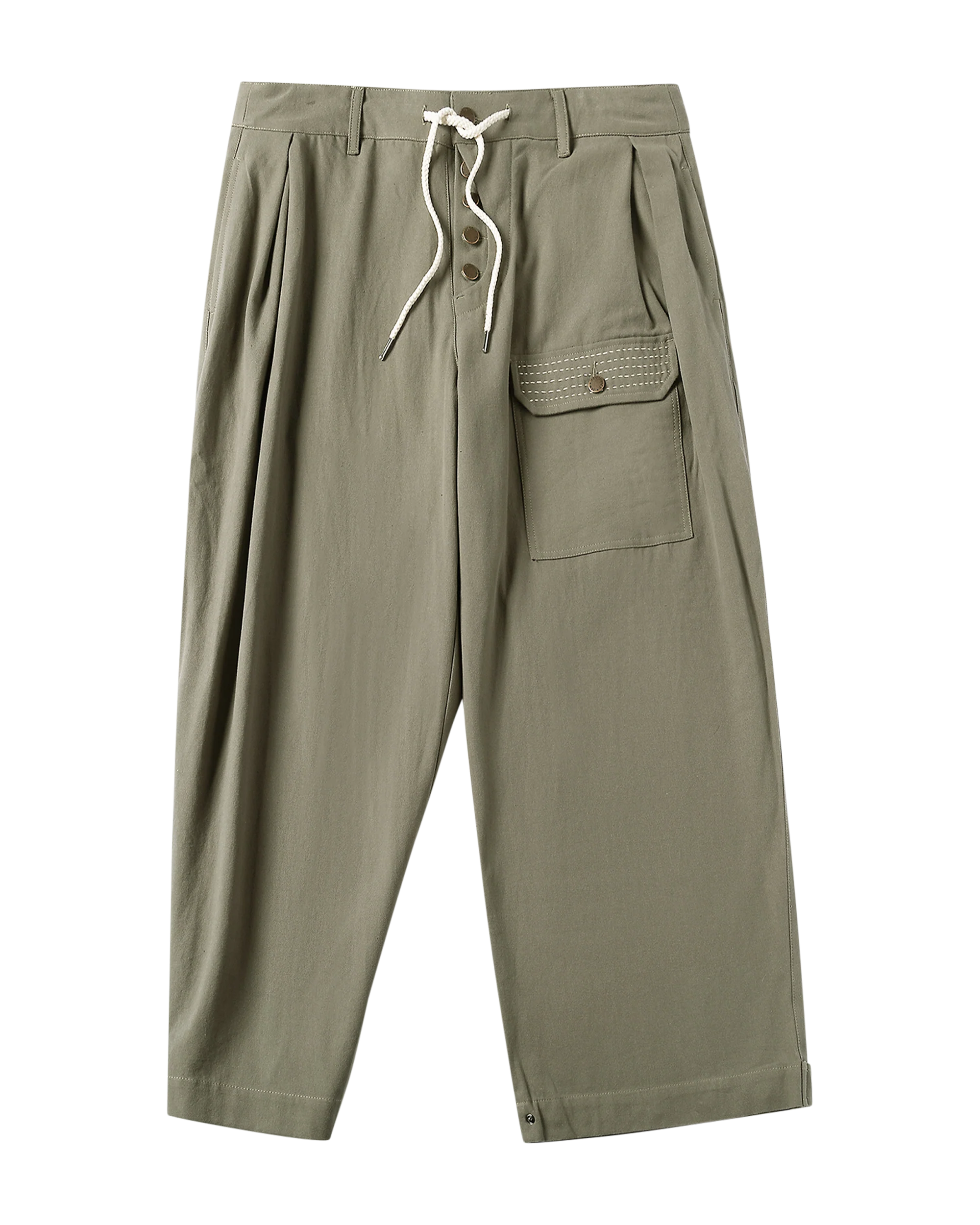 Sashiko Wide Leg Pants - Olive - Image 2