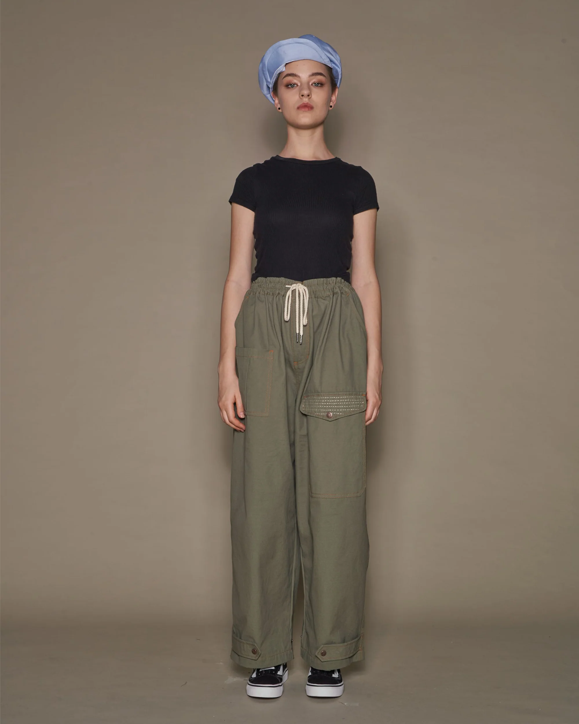 Sashiko Wide Leg Pants - Olive - Image 4