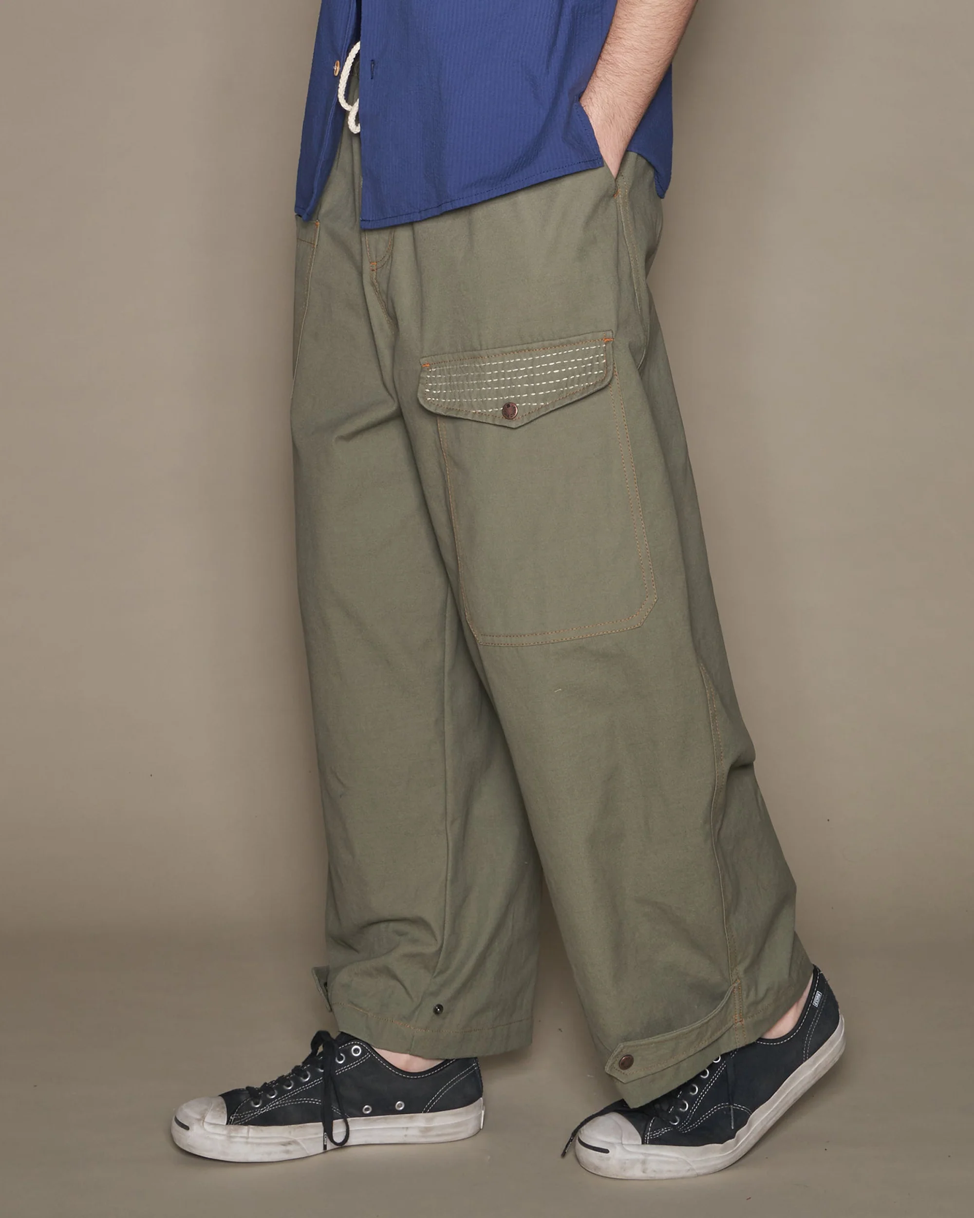 Sashiko Wide Leg Pants - Olive - Image 5