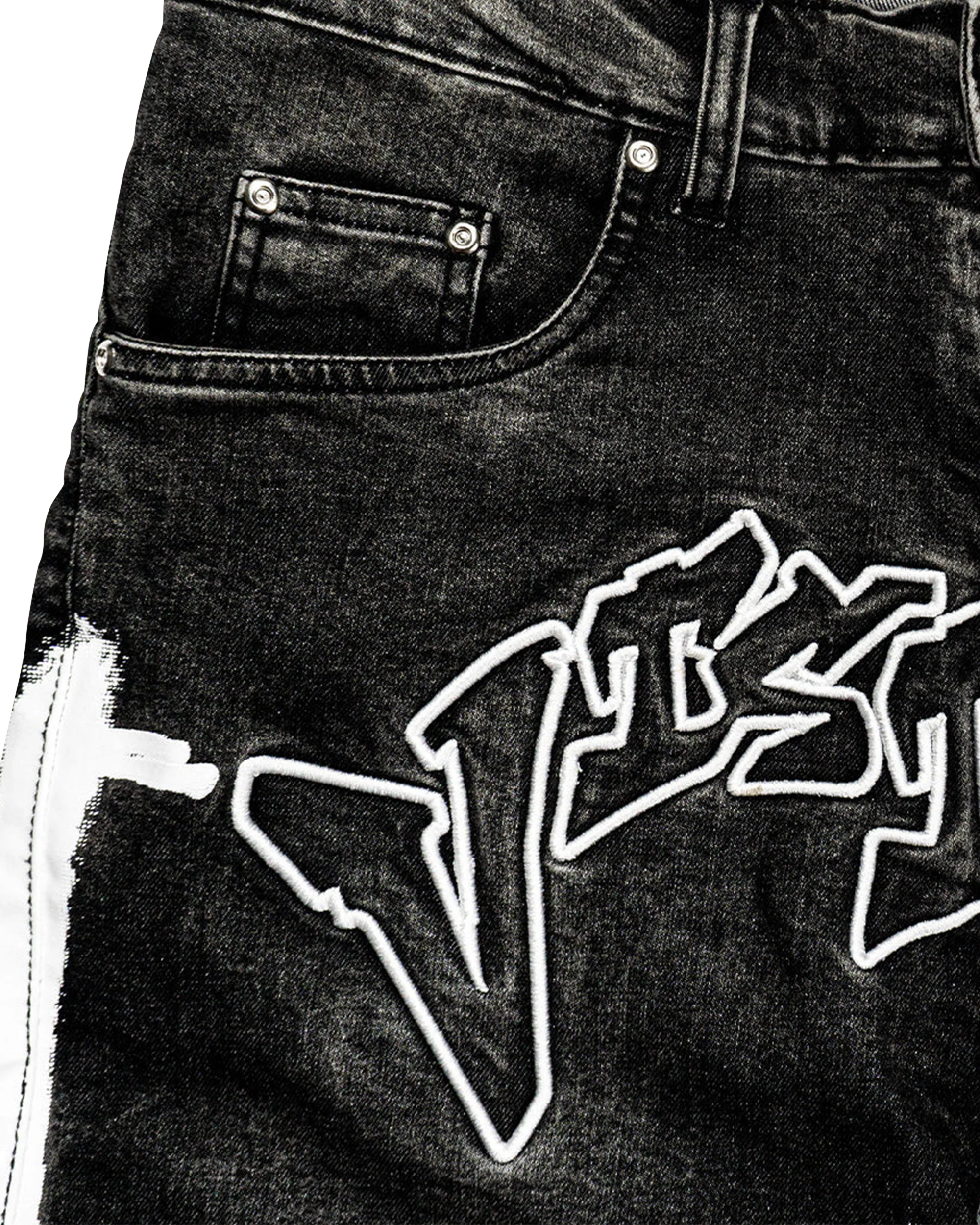 SEA BREEZE BLUE “GRAFFITI BLITZ” LONG STRAIGHT DENIM SHORTS - Image 3