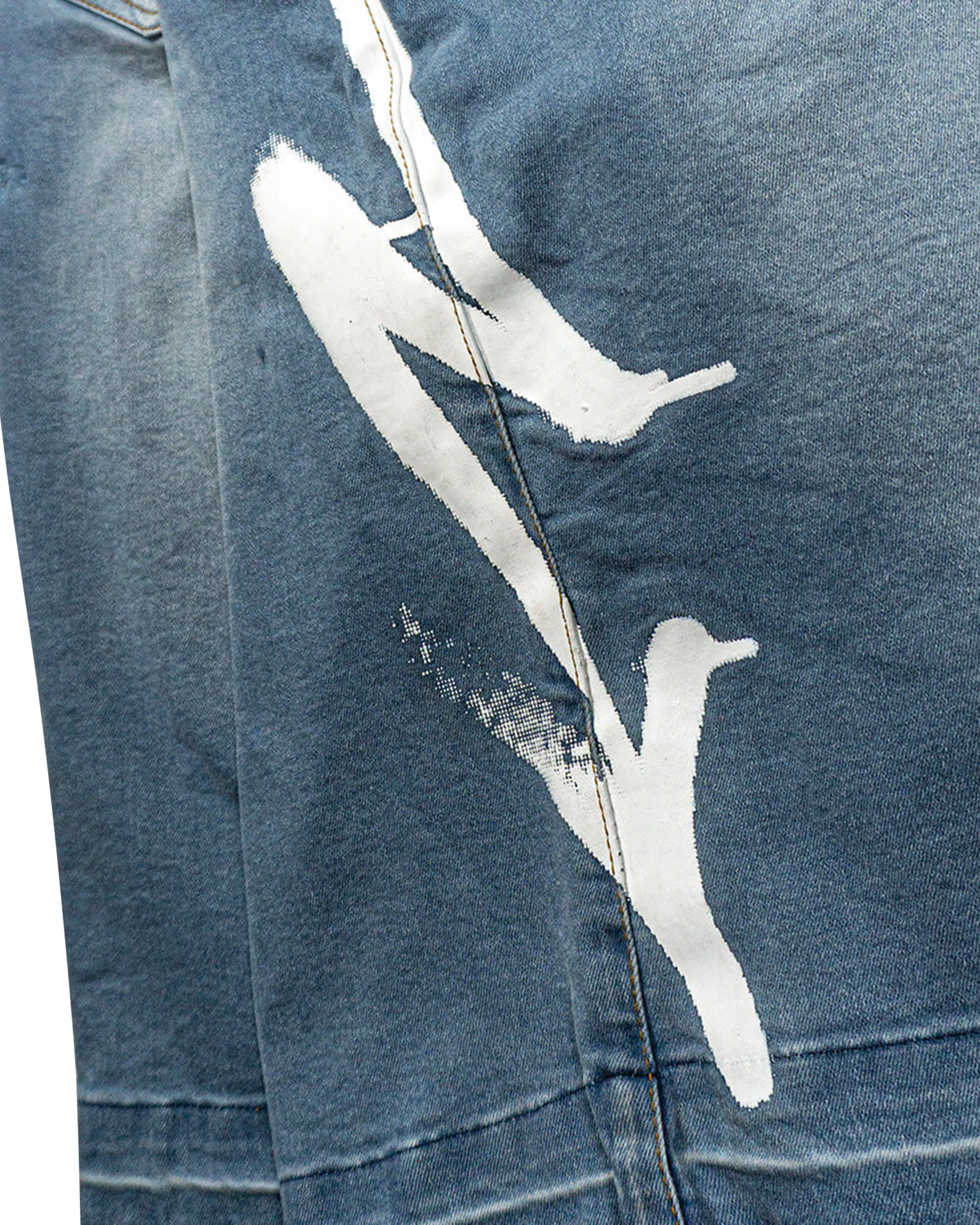 SEA BREEZE BLUE “GRAFFITI BLITZ” LONG STRAIGHT DENIM SHORTS - Image 5