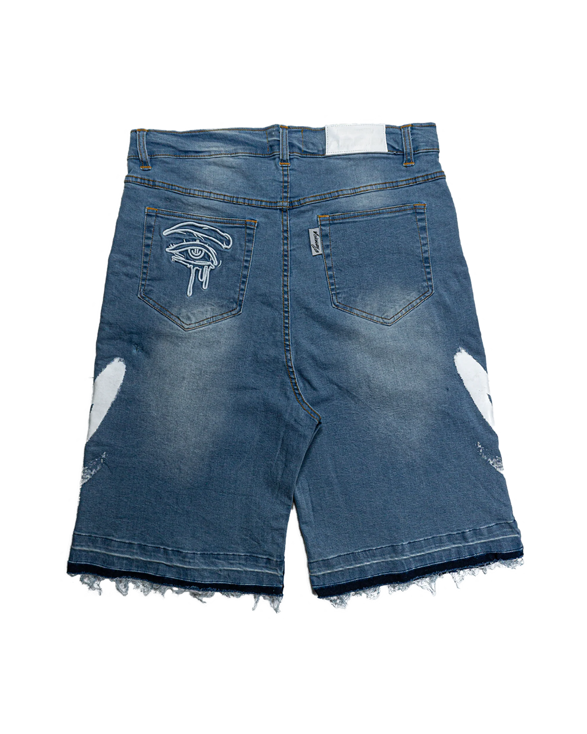 SEA BREEZE BLUE “GRAFFITI BLITZ” LONG STRAIGHT DENIM SHORTS - Image 6