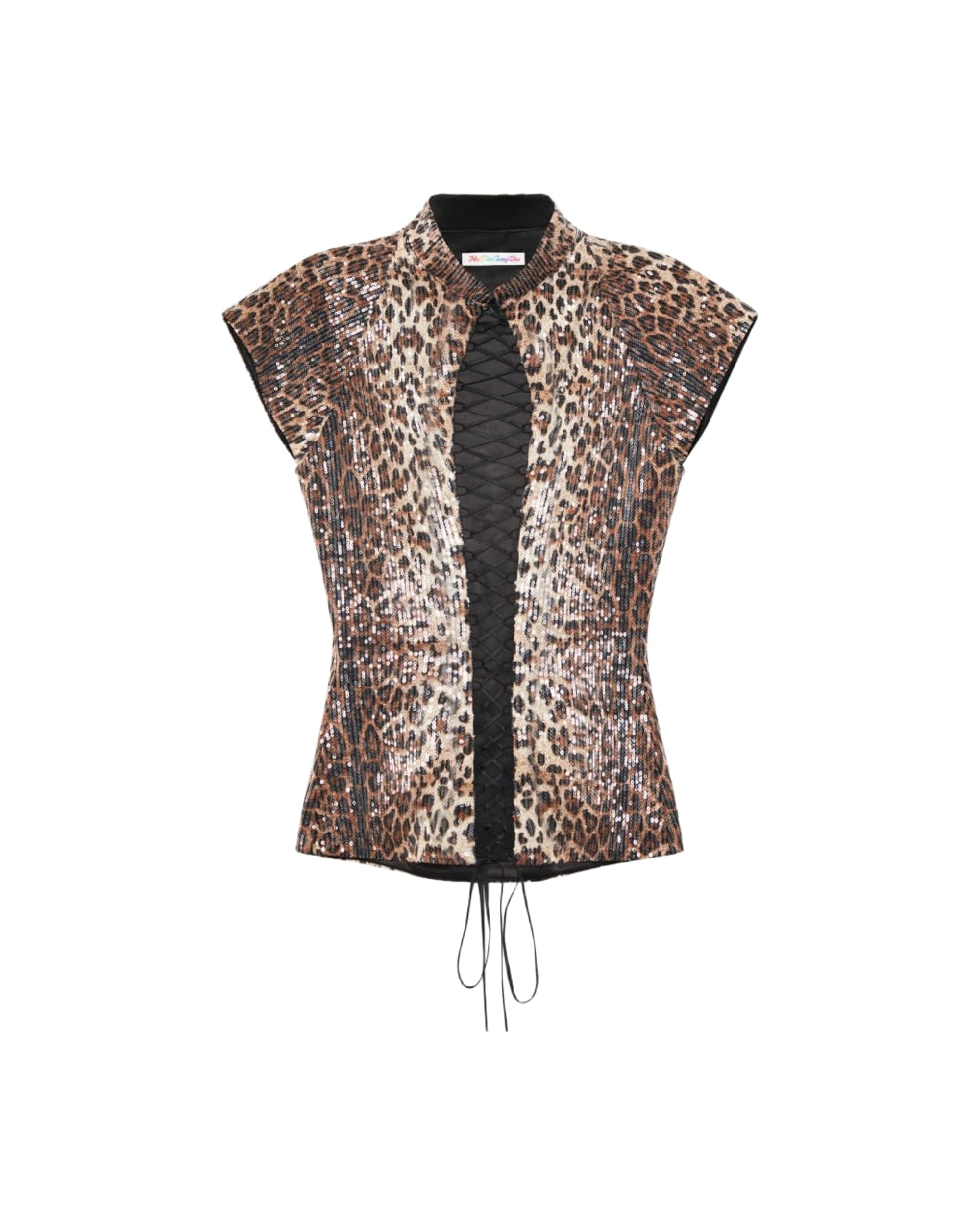 Sequin Leopard Print Lace-Up Qipao