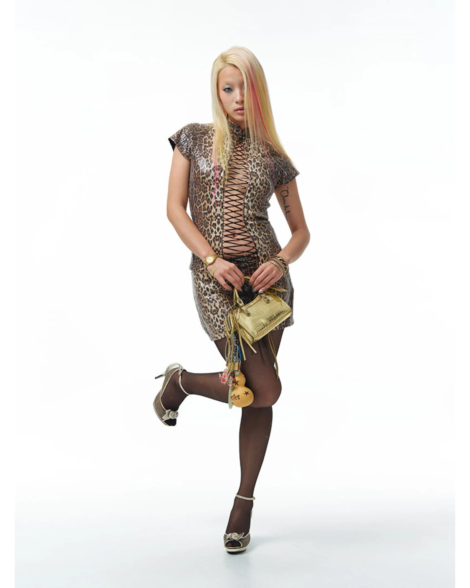 Sequin Leopard Print Lace-Up Qipao - Image 11