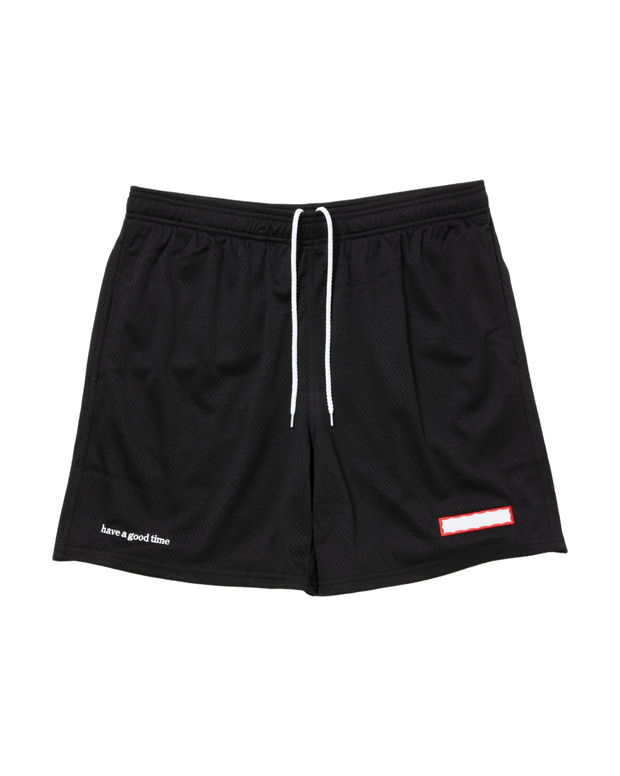 SIDE LOGO SIDE BLANK FRAME MESH SHORTS - BLACK