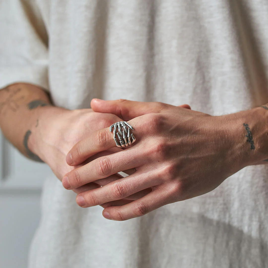 Silver Skeleton Hands Ring - Image 19