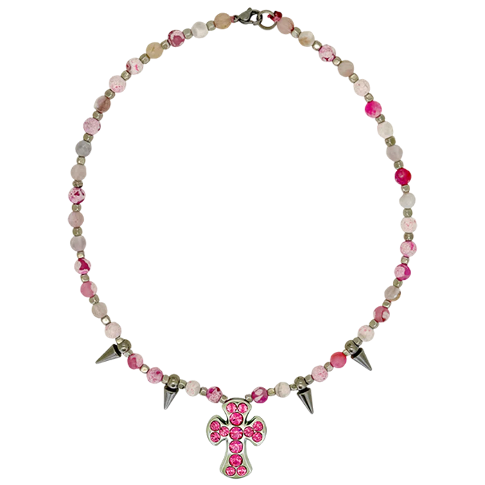 Silver Spikes – Pink Agate / Rose Cross - Image 7