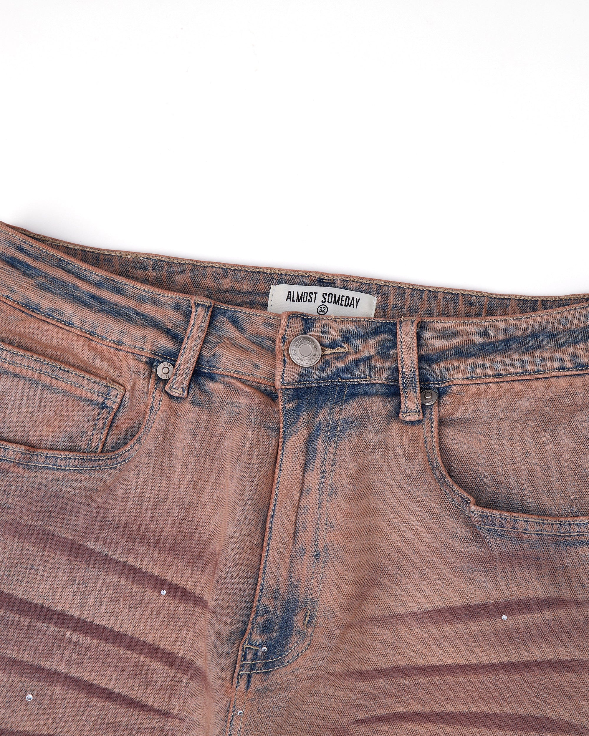 Solomon Rhinestone Straight Leg Denim - Maroon - Image 3