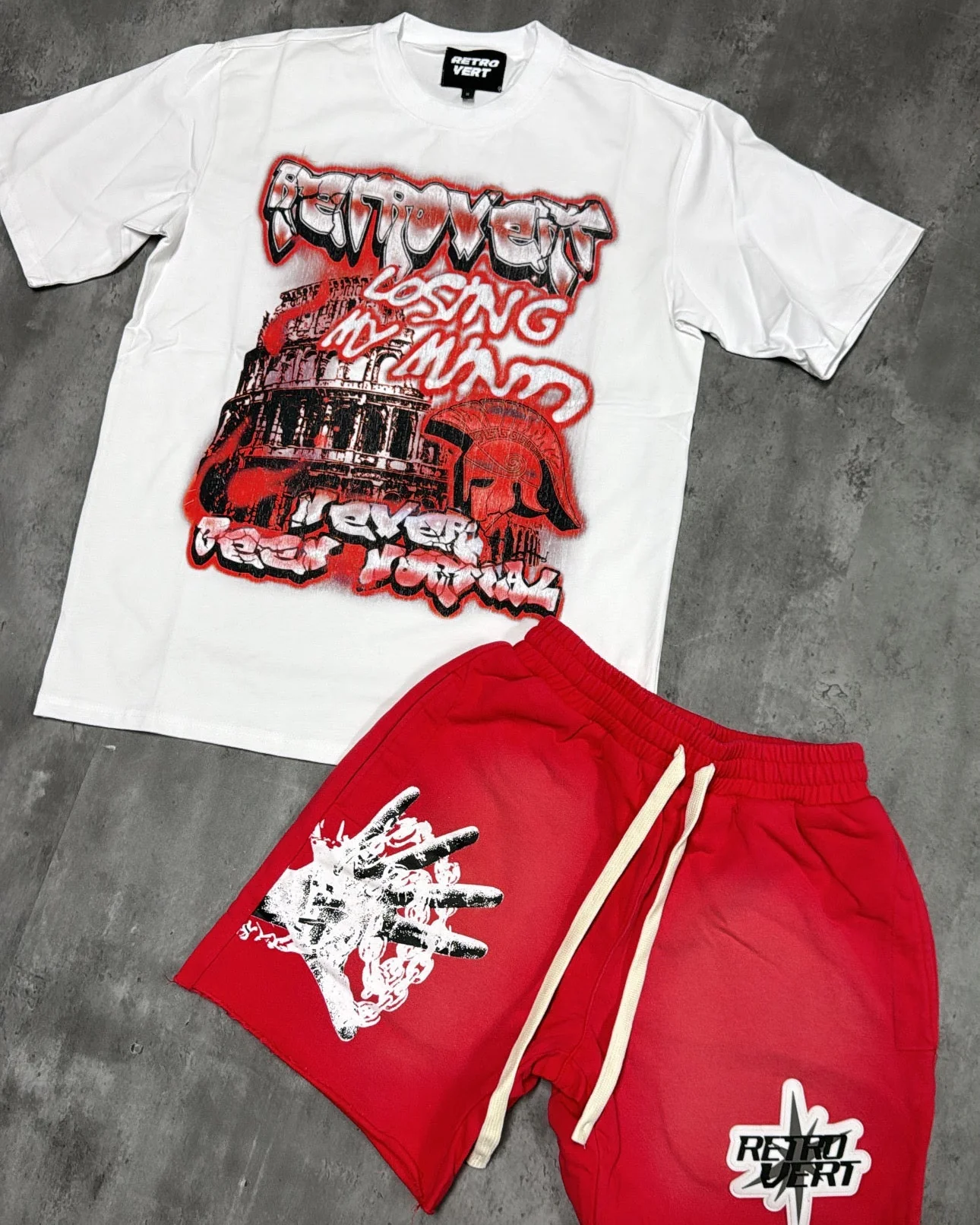 Spiked Hands Shorts Red - Image 2