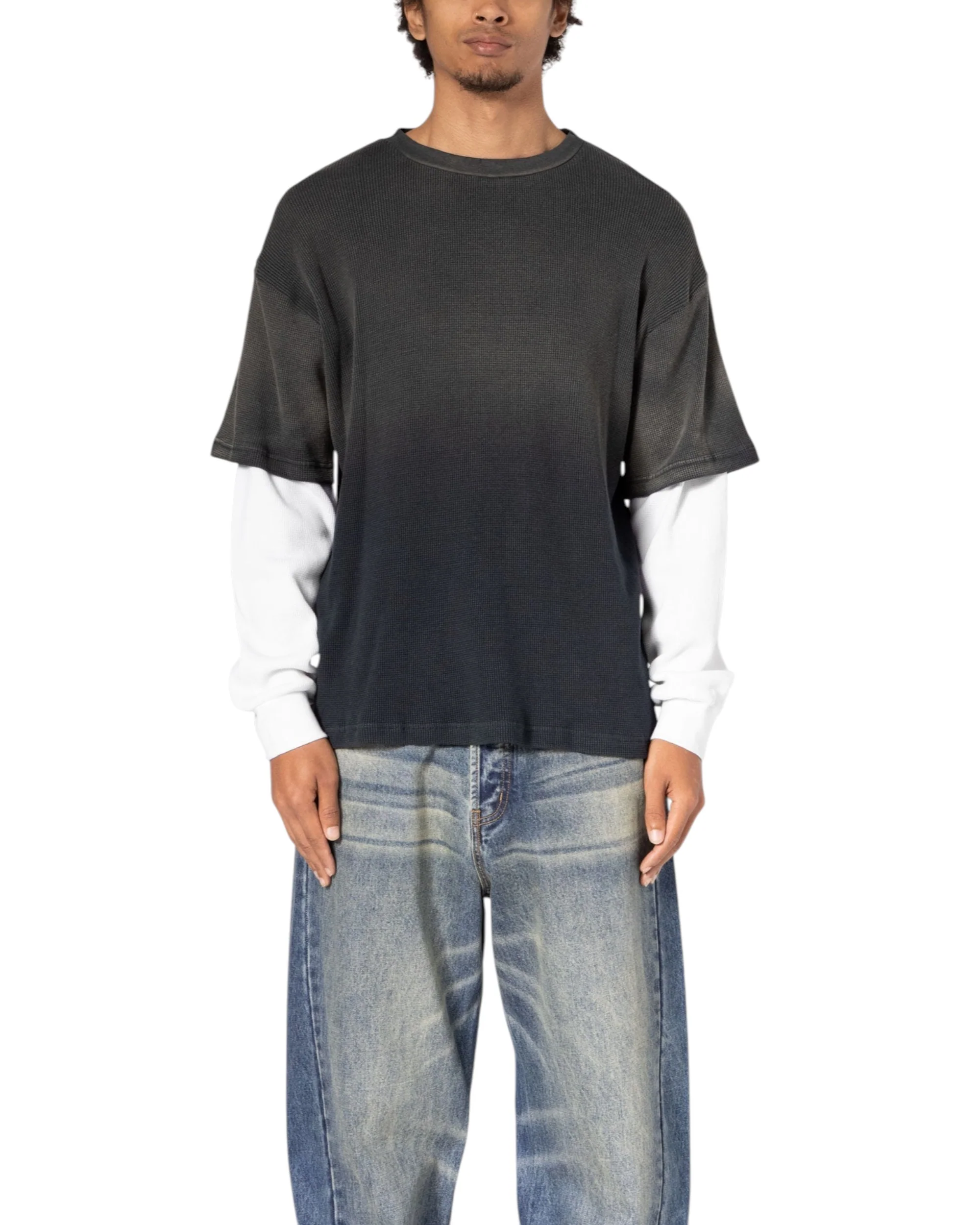 Sprayed Thermal L/S Tee - Black/White