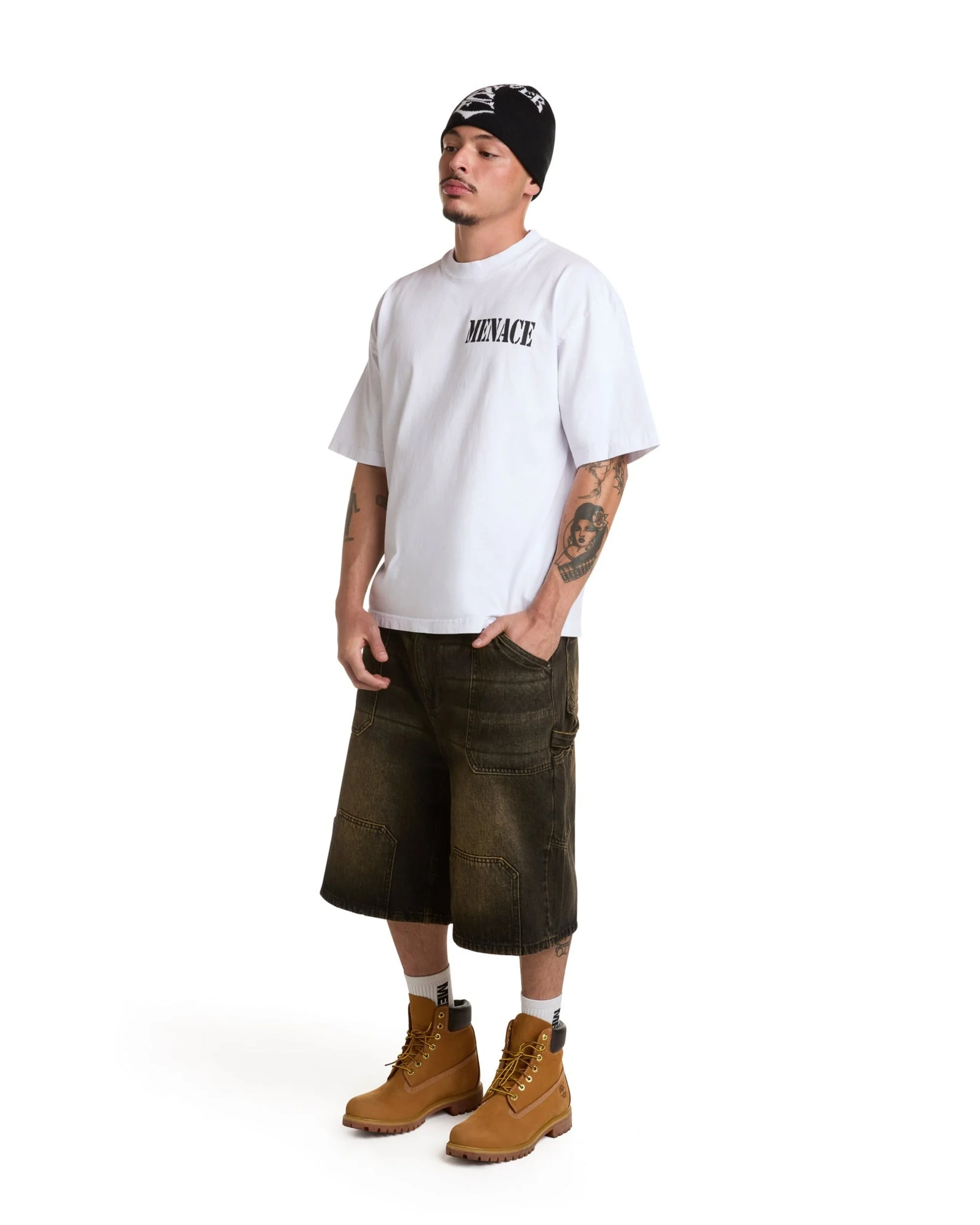 STEEL EMBOSSED DENIM CARPENTER SHORTS - Image 3