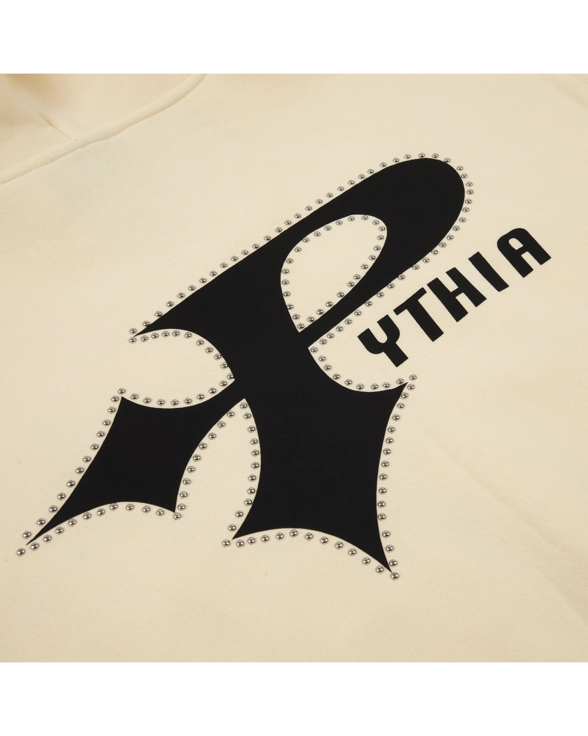 STUDDED LOGO HOODIE - CREAM - Image 4
