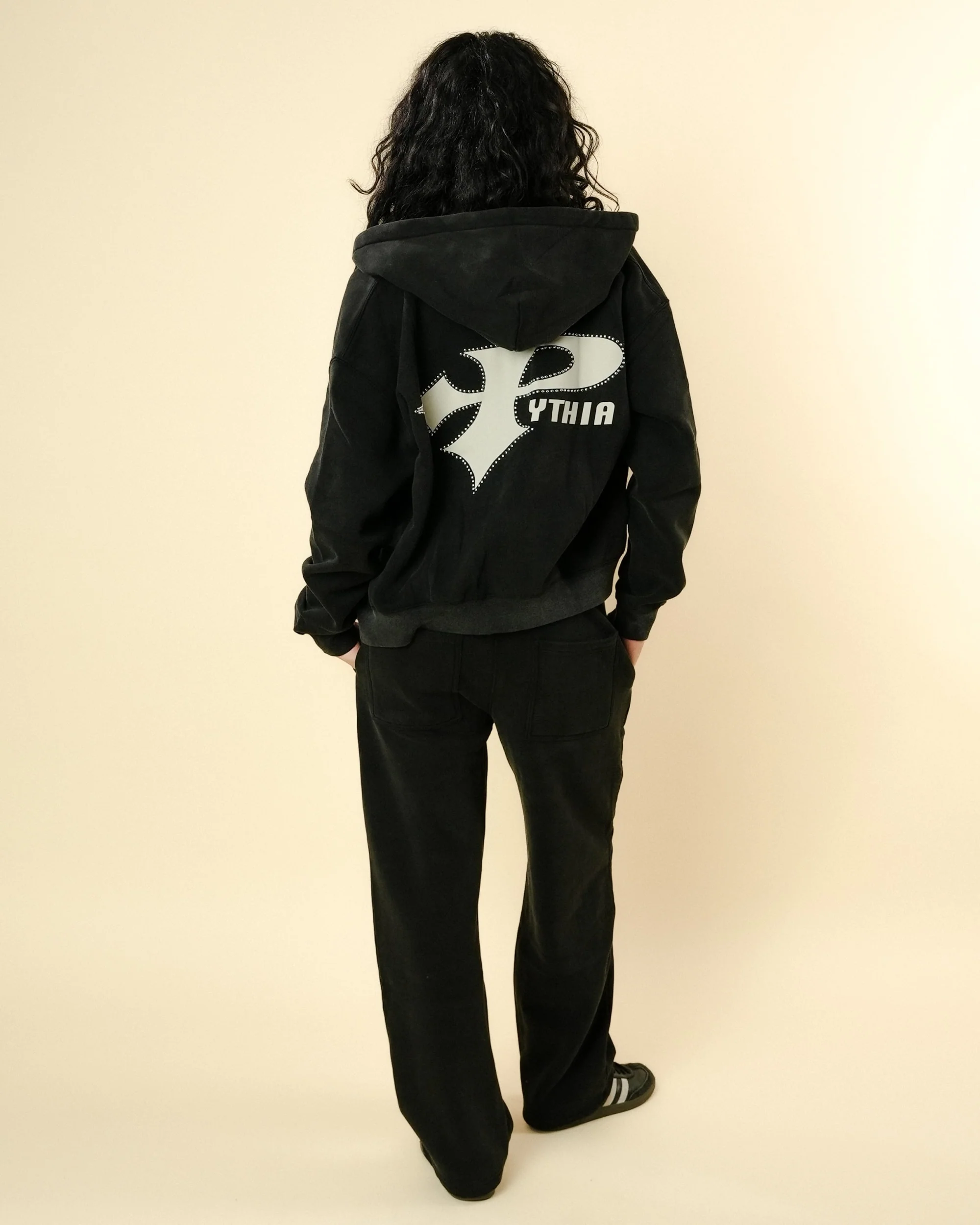 STUDDED LOGO HOODIE - WASHED BLACK - Image 6