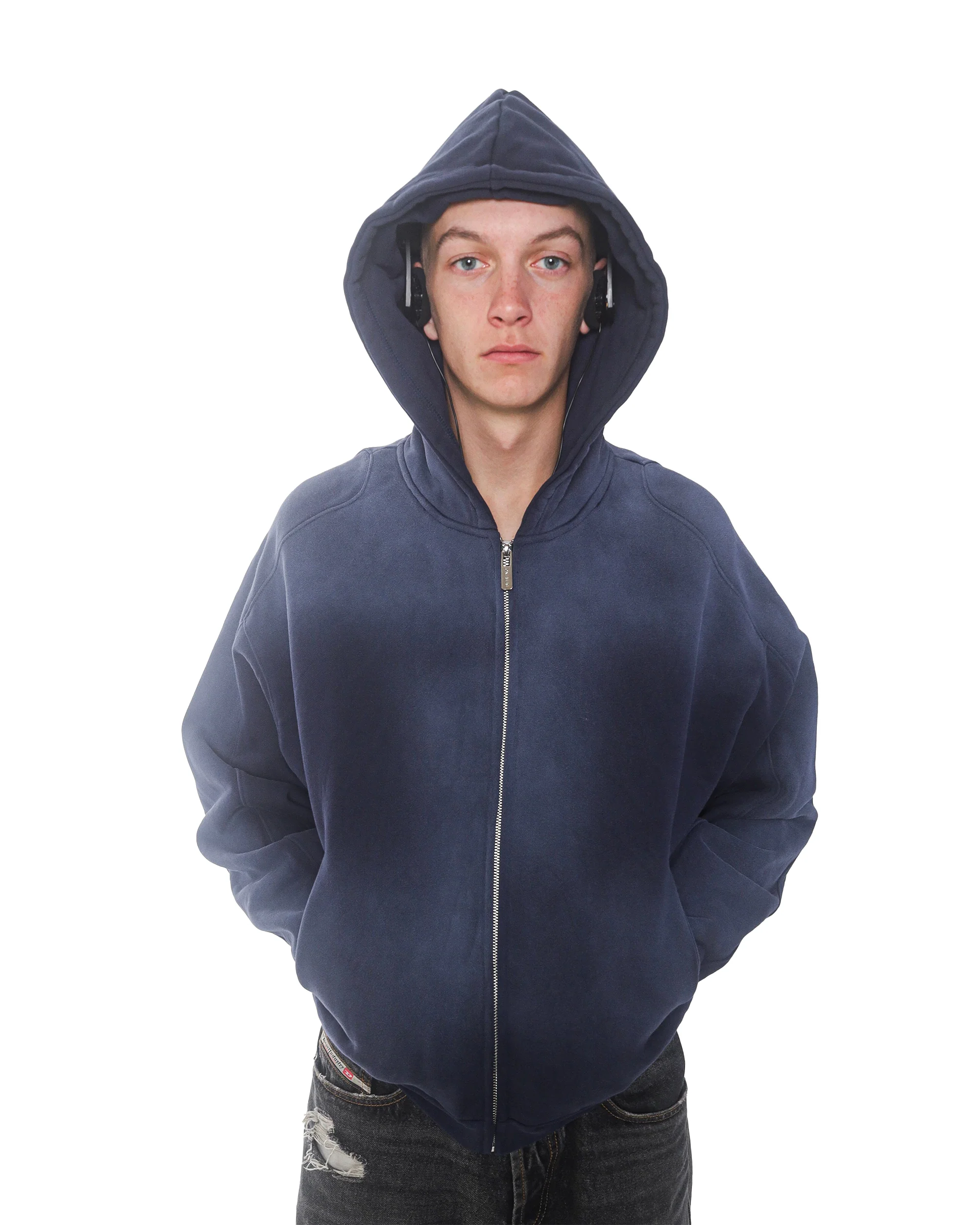sunfaded navy zip up hoodie - Image 3