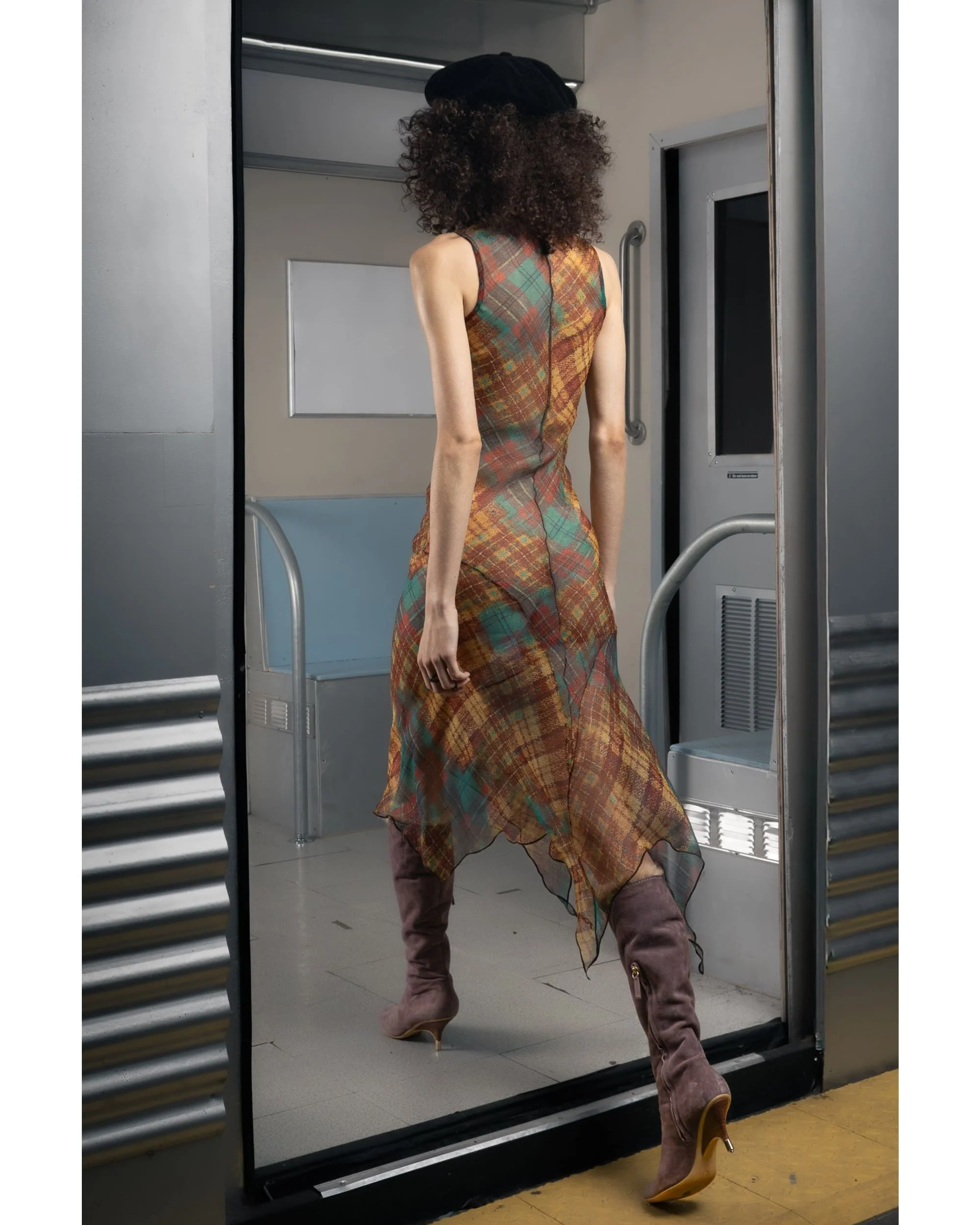 SUNSET PLAID SILK DRESS - Image 3
