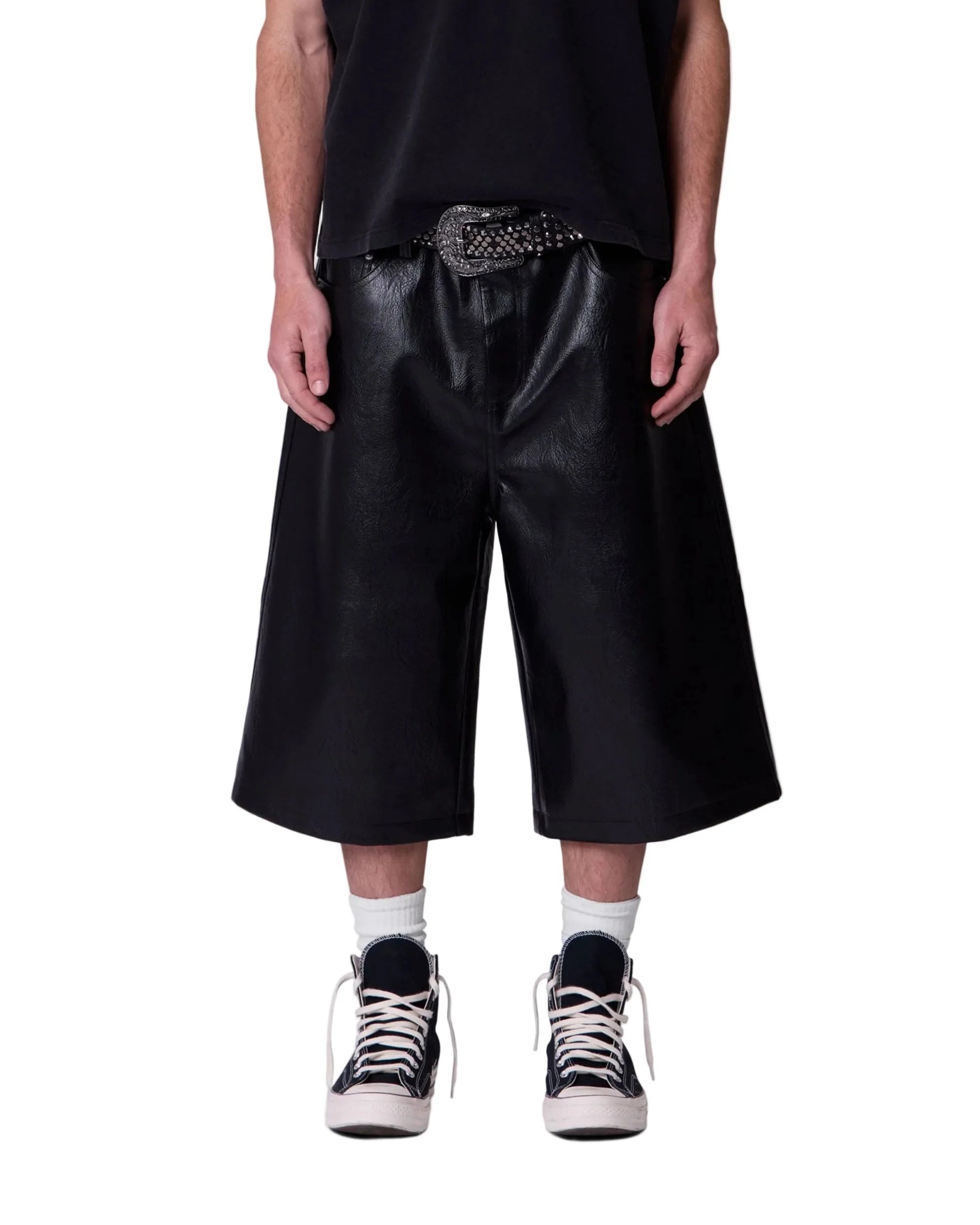 Ultra Baggy Leather Shorts - Black - Image 2