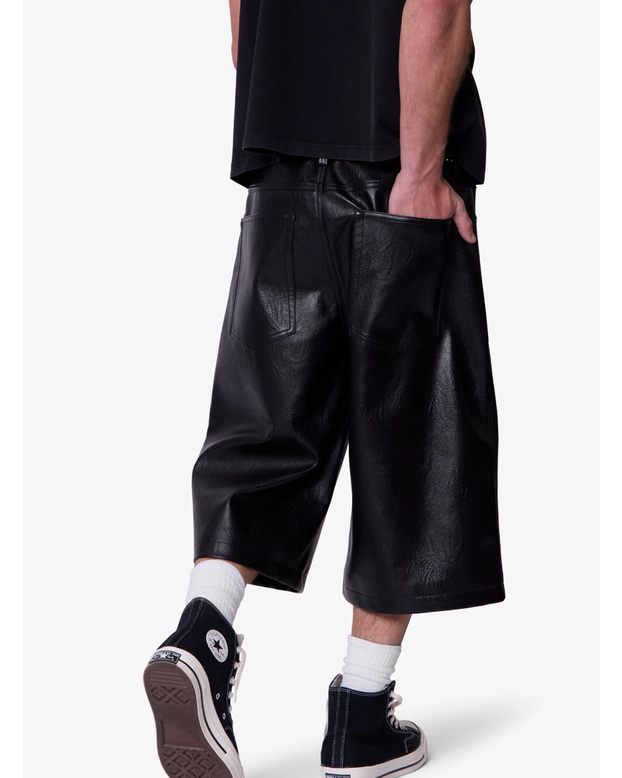 Ultra Baggy Leather Shorts - Black - Image 4