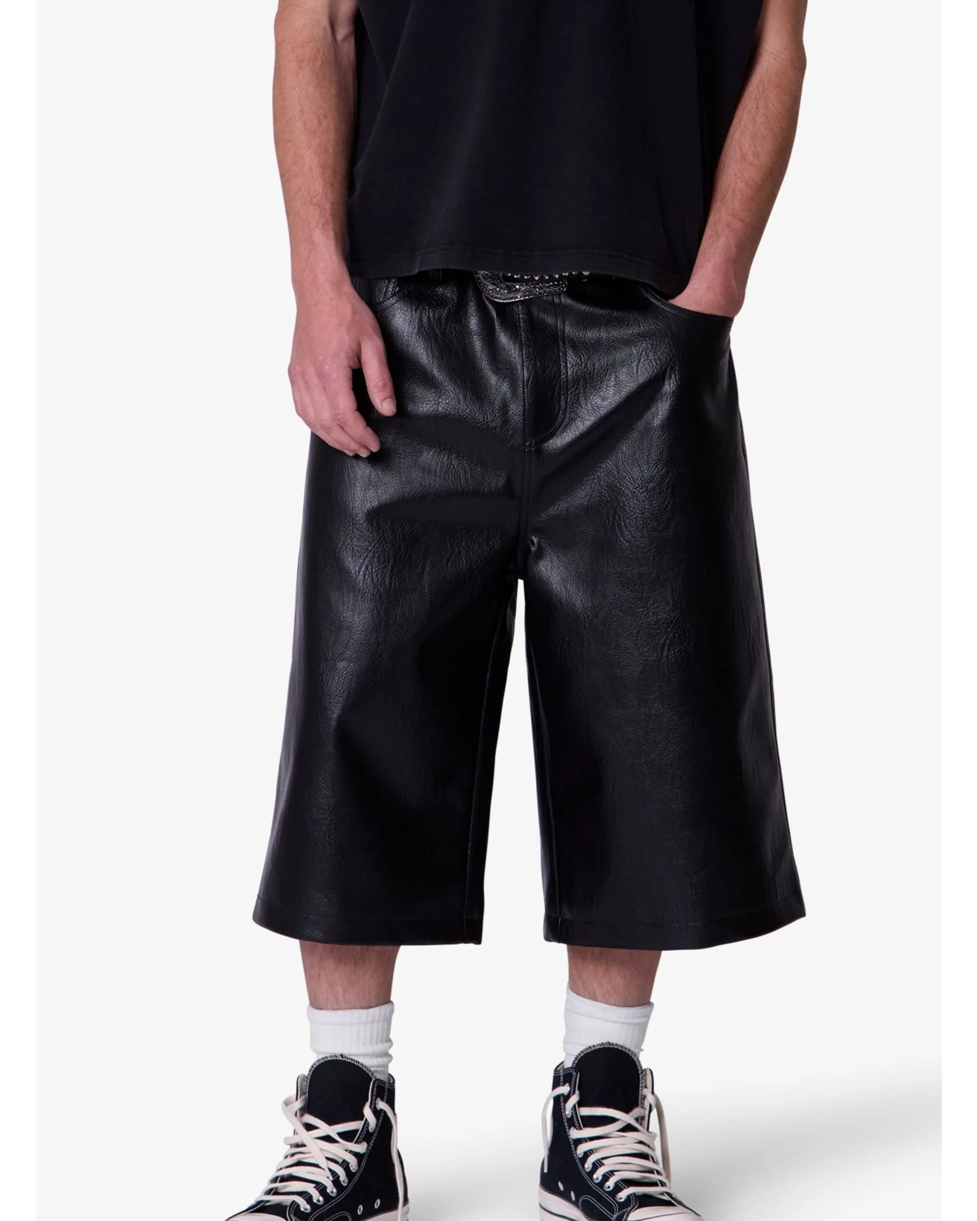 Ultra Baggy Leather Shorts - Black - Image 5