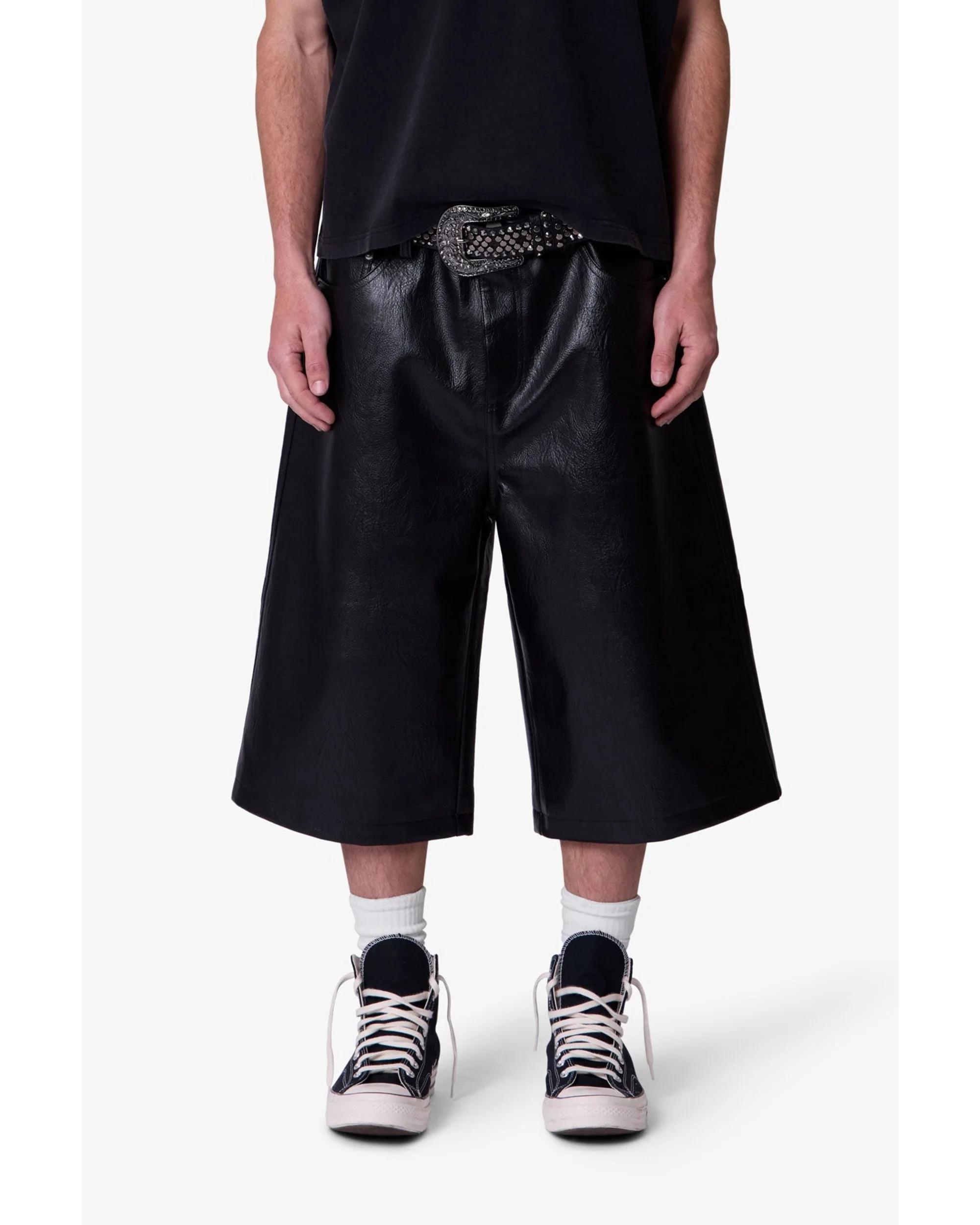 Ultra Baggy Leather Shorts - Black - Image 8
