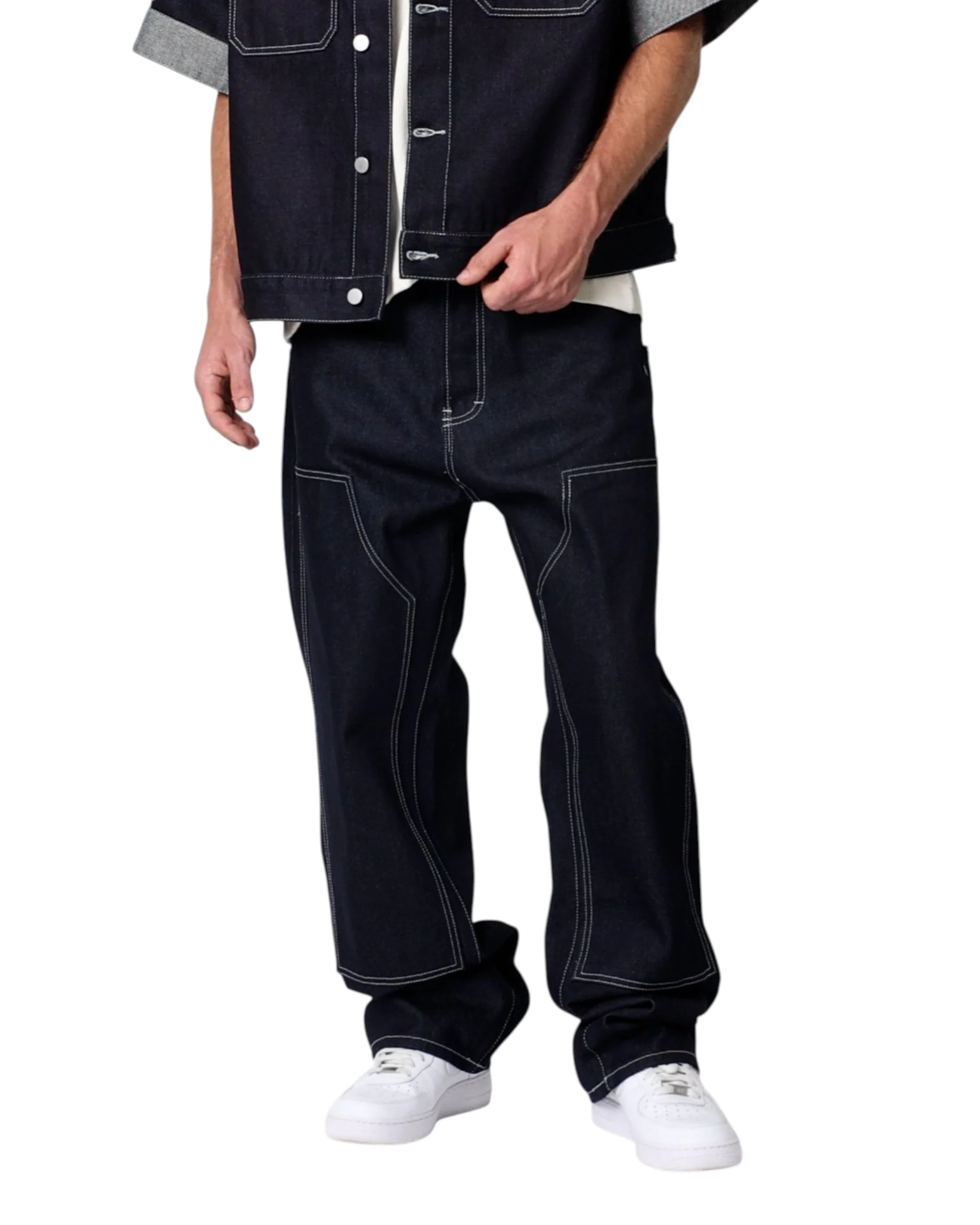 Ultra Baggy Raw Work Denim - Blue - Image 7