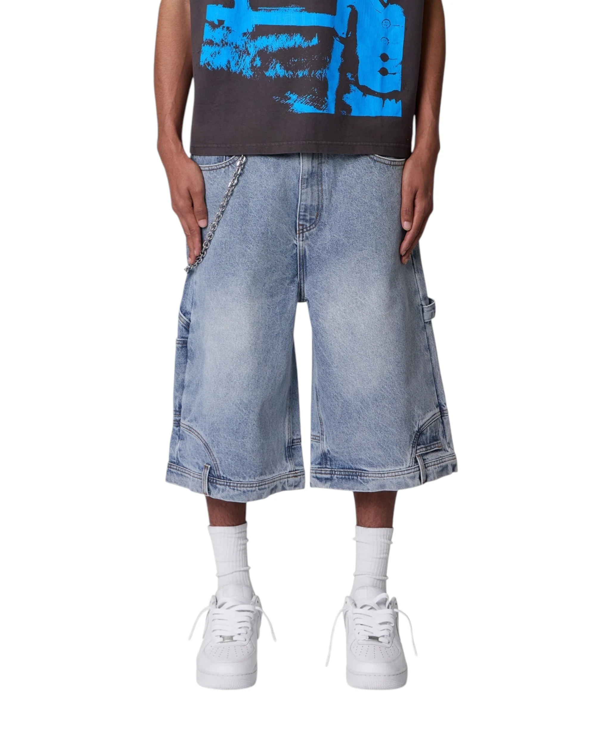 Ultra Baggy Reconstructed Denim Shorts - Blue