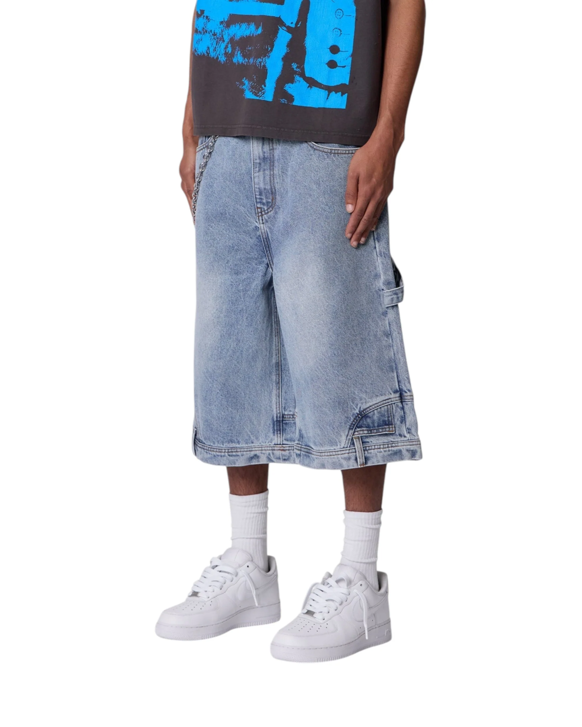 Ultra Baggy Reconstructed Denim Shorts - Blue - Image 3