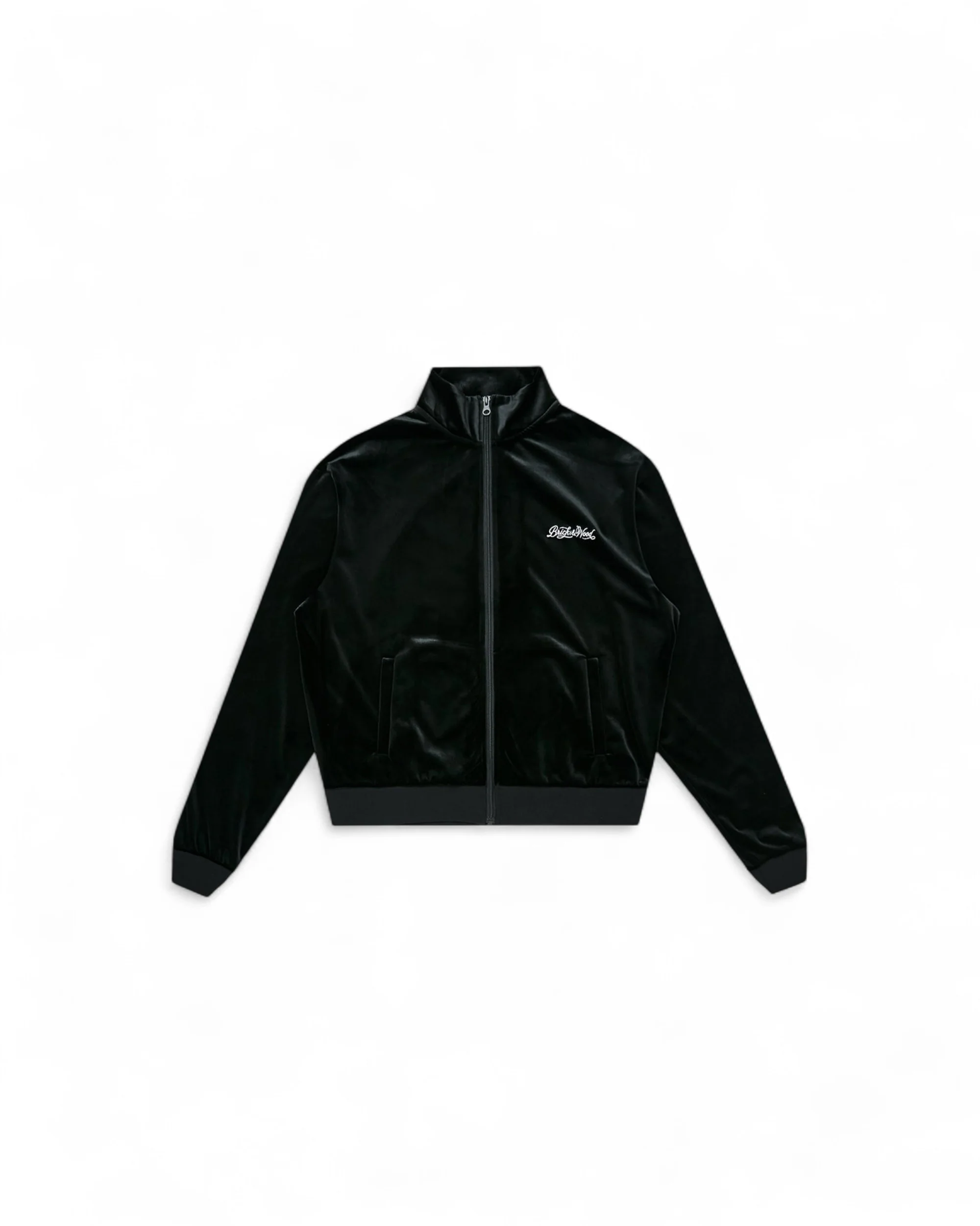 Velour Script Logo Track Jacket - Black
