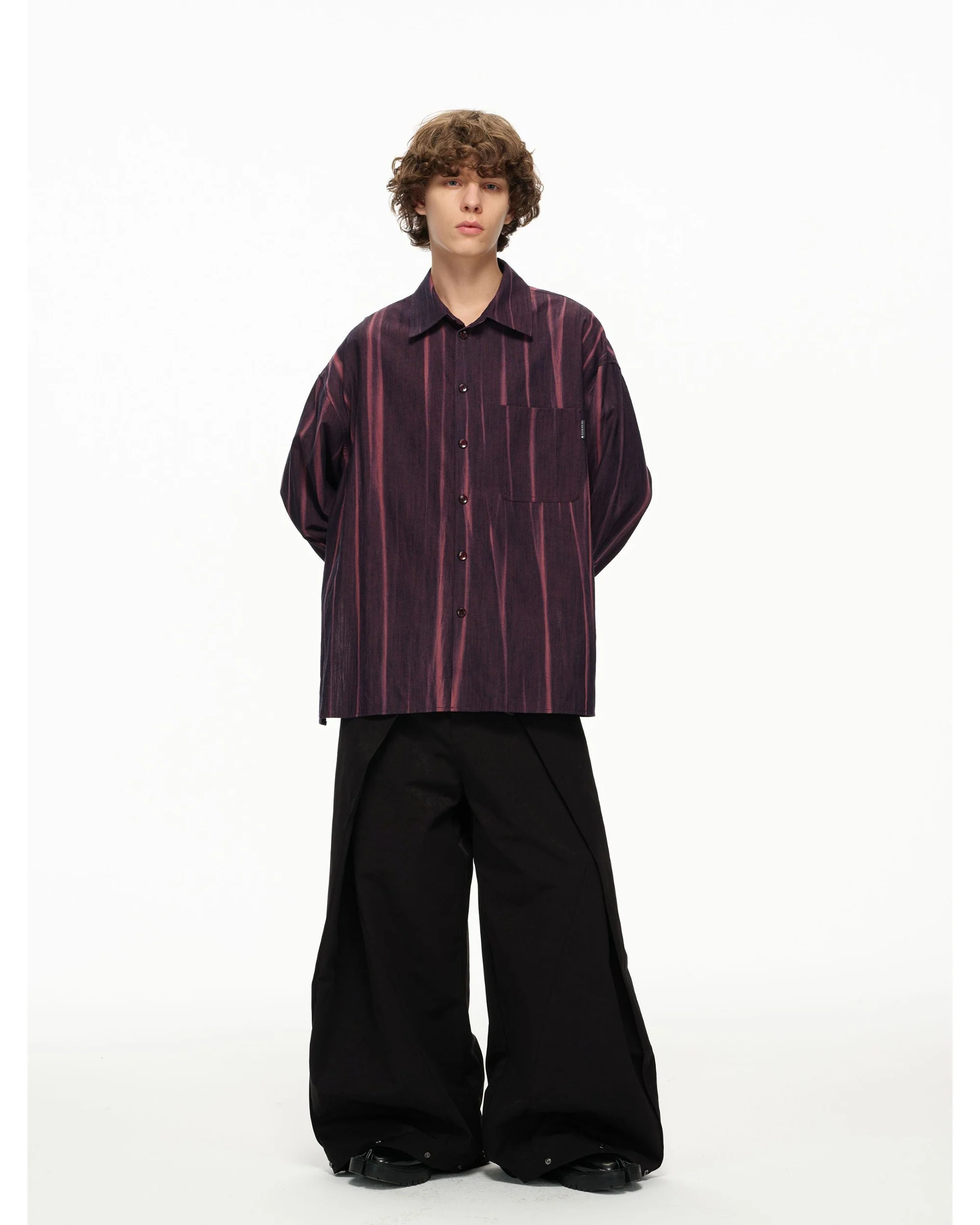 Vertical Stripe Button Up – Deep Burgundy & Rose, Relaxed Fit - Image 3