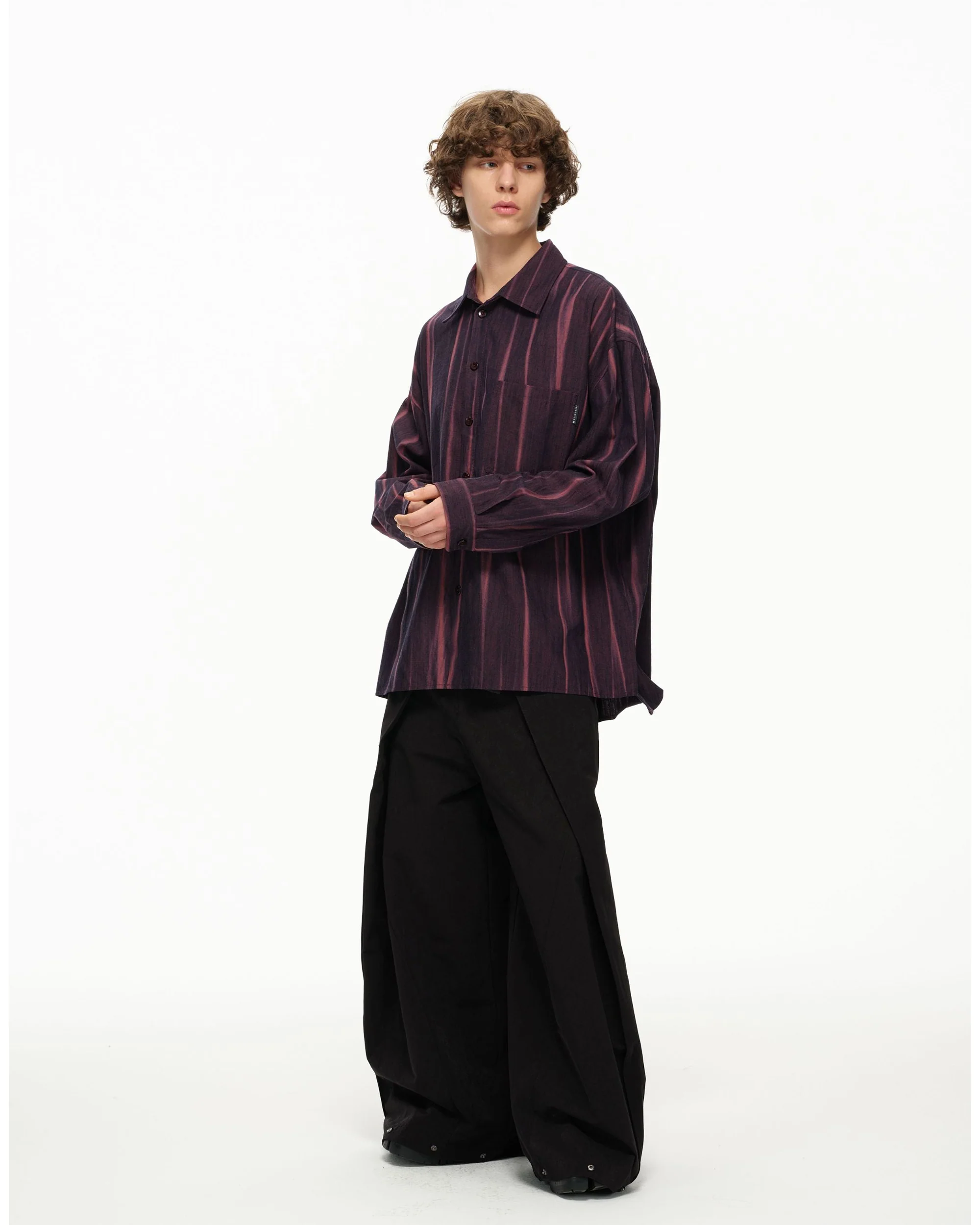 Vertical Stripe Button Up – Deep Burgundy & Rose, Relaxed Fit - Image 6