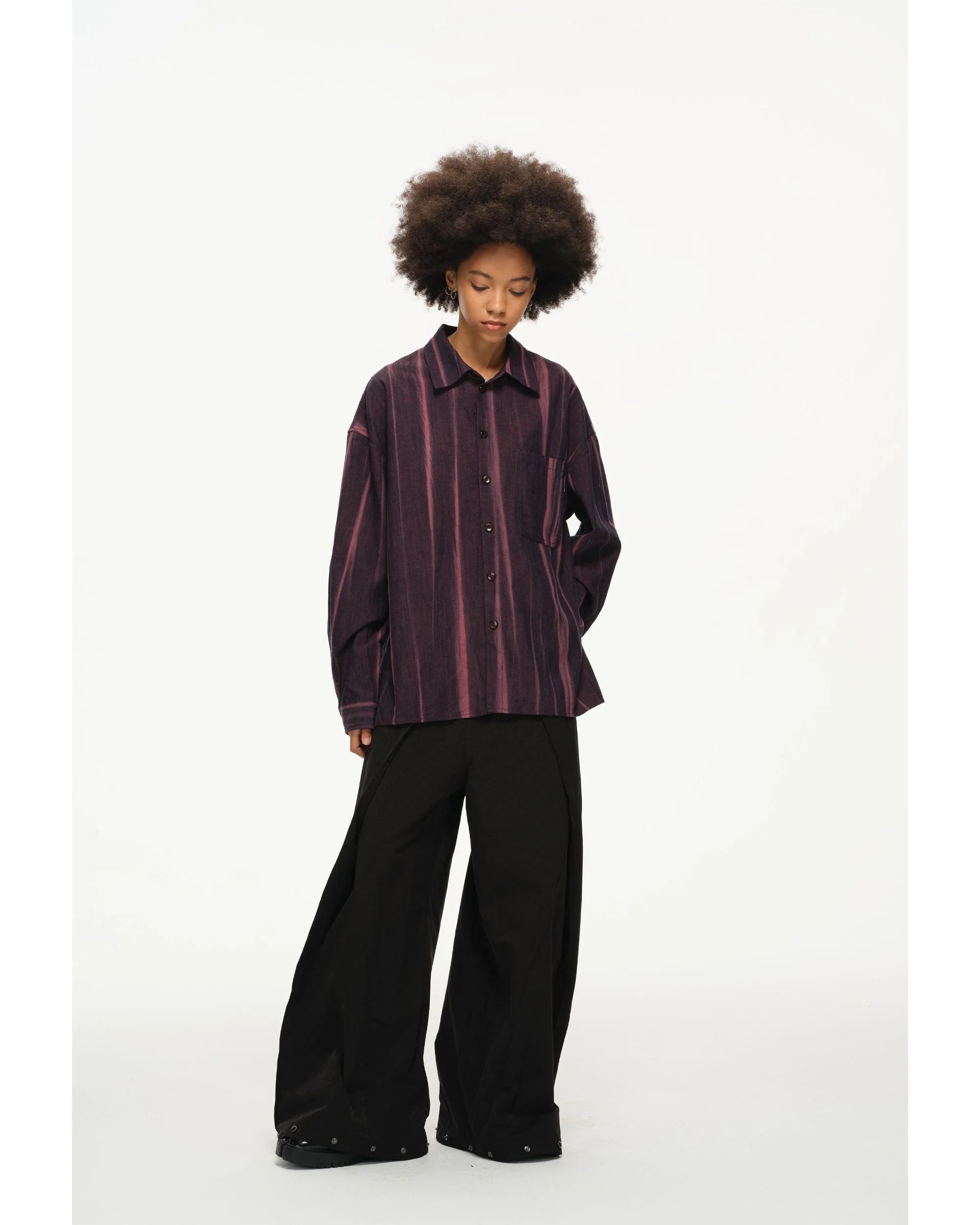 Vertical Stripe Button Up – Deep Burgundy & Rose, Relaxed Fit - Image 8